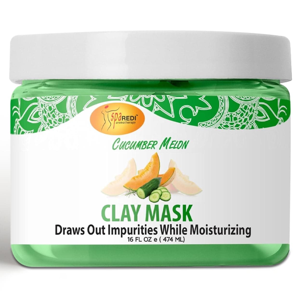 Clay Mask, Cucumber and Melon, 16 Oz - Pedicure and Body Deep Cleansing, Skin Pore Purifying, Detoxifying and Hydrating