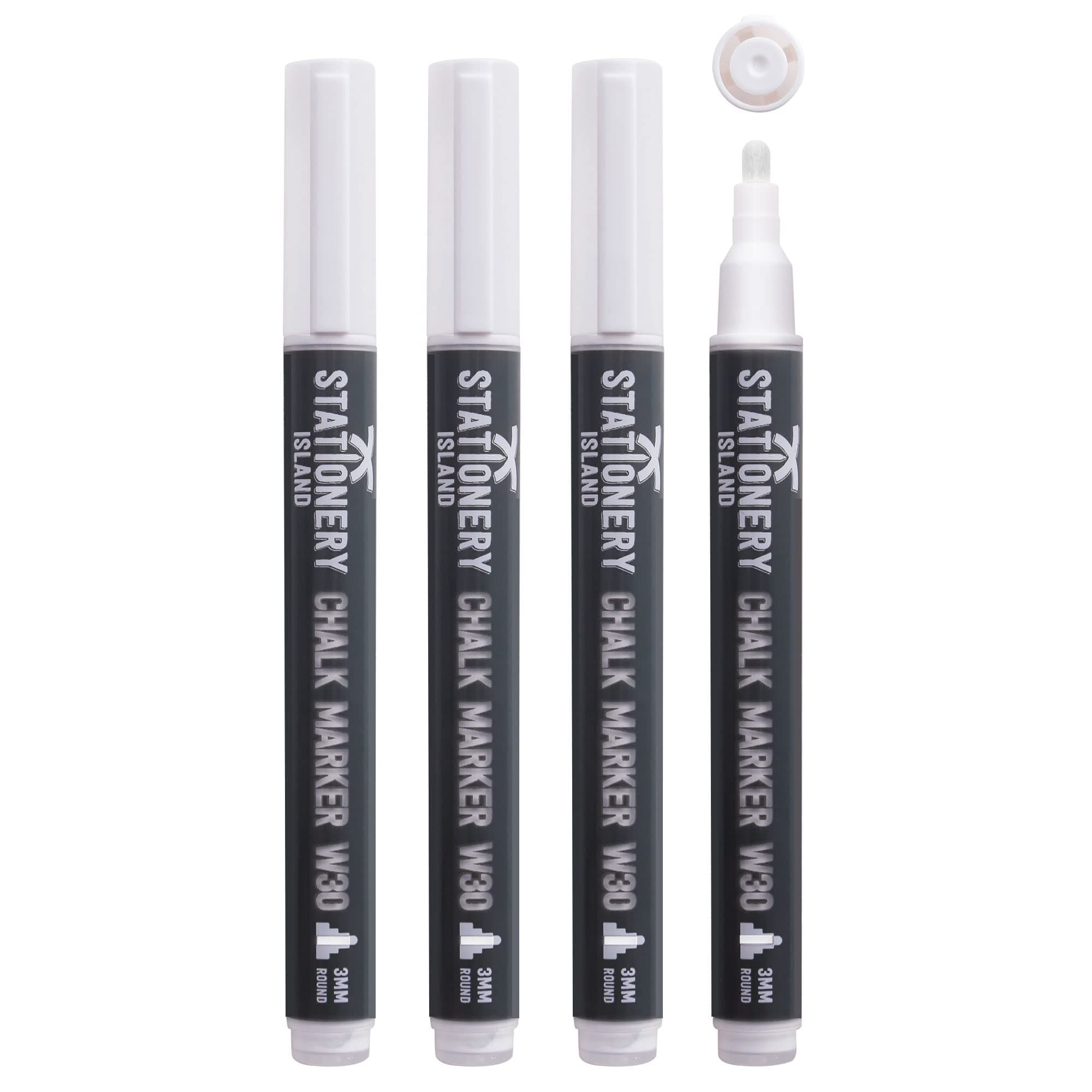 STATIONERY ISLAND White Chalk Pens for Blackboard, Liquid Chalk Markers for Chalkboard and Glass, Wipeable Marker Pens for Window Drawing - 3mm Bullet Nibs