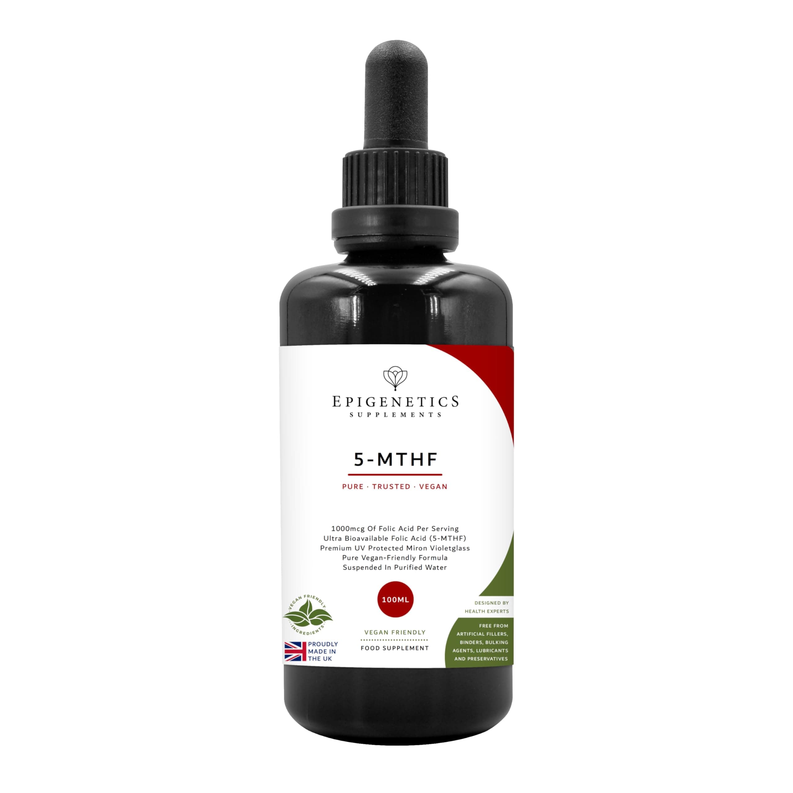 5-MTHF 100ml | High Strength Folic Acid as 5-Methyltetrahydrofolate Vitamin B9 Liquid Drops 1000mcg | Methylfolate Made in UK & Vegan Friendly | Over 4 Months Supply.