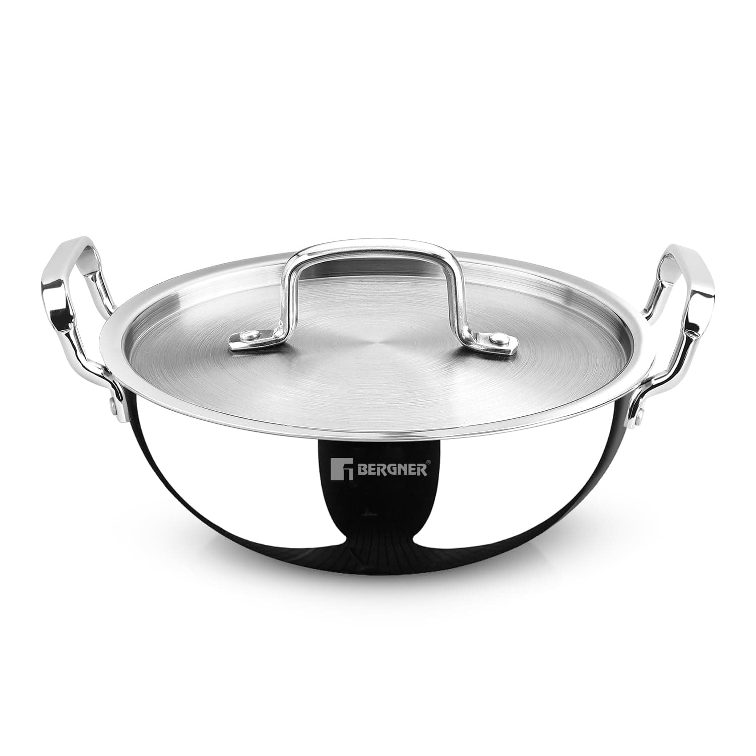 TriPro 20cm (1.95L) Tri-Ply Stainless Steel Deep Stir-Fry Pan, Kadai with Lid, Healthy Cooking with Less Oil, Metal Spatula Friendly Wok, Stay-Cool Handles, Induction & Gas Stove Compatible