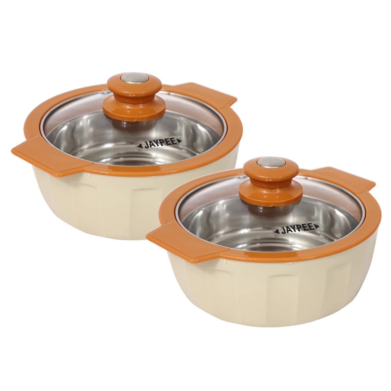 Jaypee Plus Glamerole Twin Stainless Steel Casserole, 800 ml, 2 Piece, Ivory