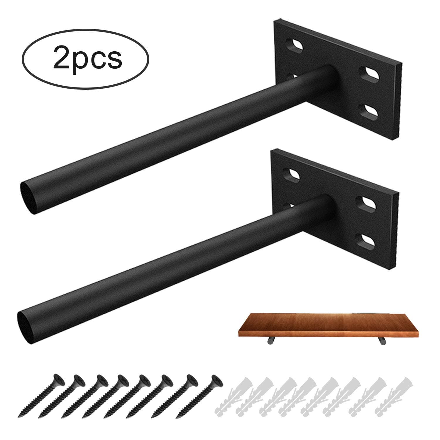 Floating Shelf Brackets,Heavy Duty Blind Shelf Supports Solid Metal 6 Inch Steel Rod Wall Mounted Shelves Ideal for Custom Shelving,Hidden Shelves & Home Wall DIY,Pack of 2,by KINGLEV(6 Inch)