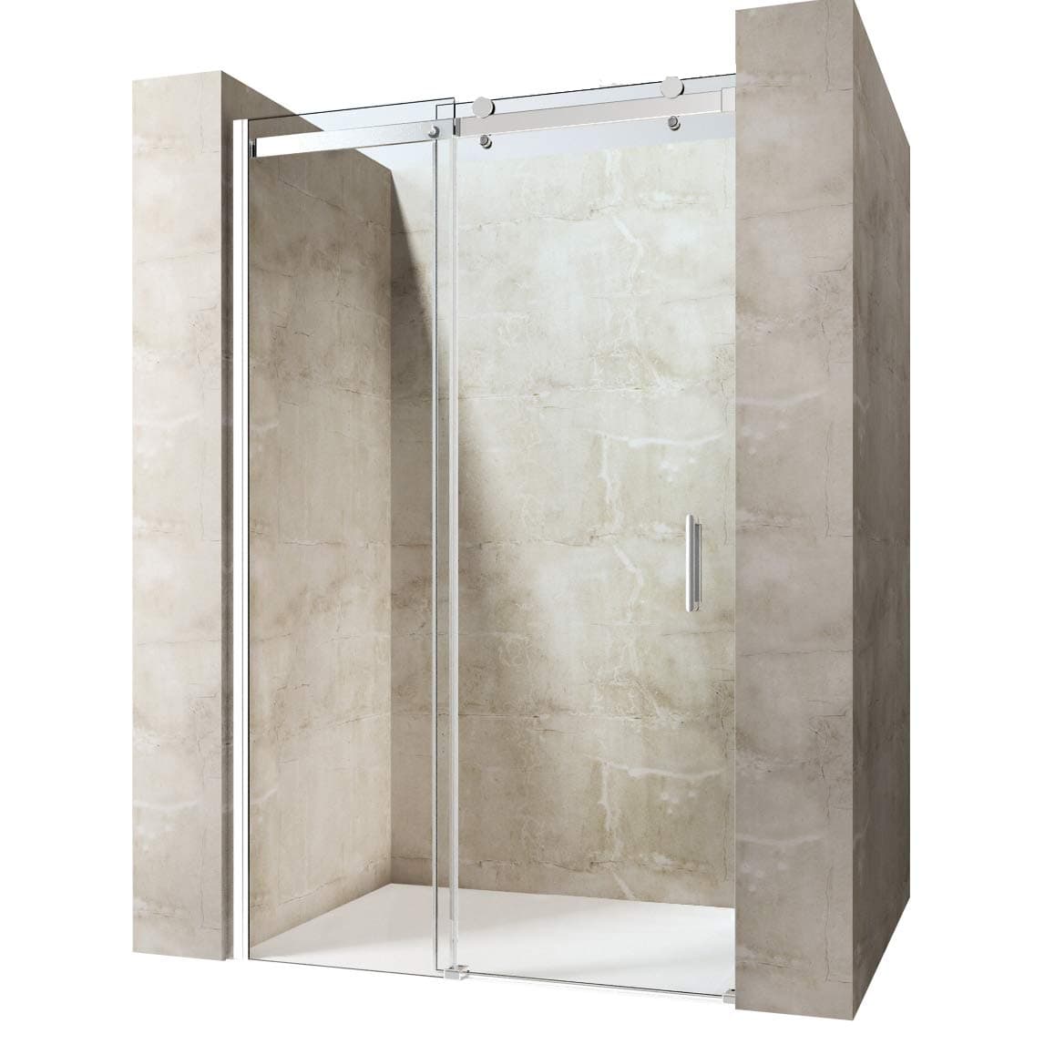 Durovin Bathrooms Frameless 1400 Shower Door for Sliding Shower Enclosure - 8mm Thick Transparent Safety Glass - Side Aluminium Strip Mount