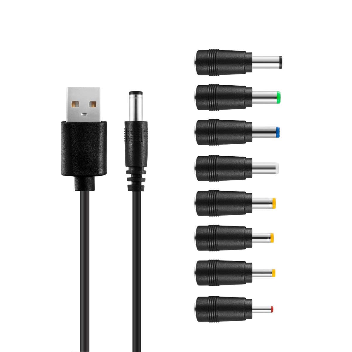 TENINYU USB to DC Power Cable 3FT,8 in 1 Universal USB to DC Jack Charging Cable Power Cord with 8 Interchangeable Plugs Connectors Adapter for Router,Mini Fan,Speaker and More Electronics Devices
