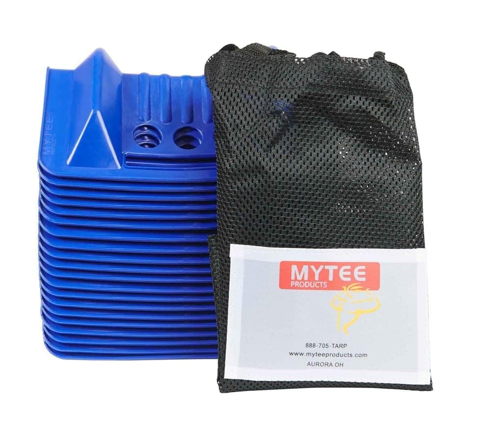Mytee Products (20 Pack 4" x 4" x 10" Blue Corner Protector V Shaped Flatbed Edge Guards with Carrying Case - Cargo Load Corner Edge Protector and Tie-Down Strap Guard for Flatbed
