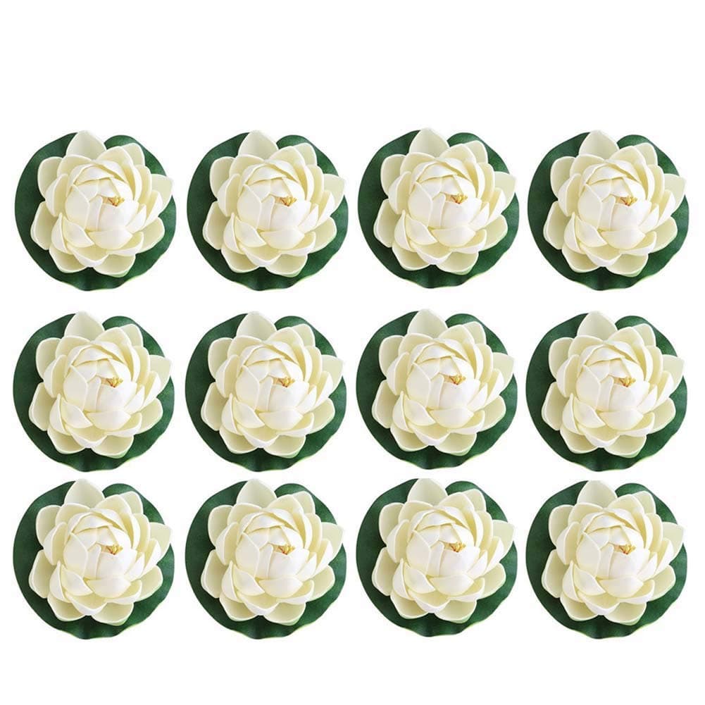 Floating Lotus Flowers Water Lily Artificial Foam Lotus Pond Plants for Pond Decor Aquarium Garden Pool Fish Tank Home Weddings Holidays Decoration 12pcs