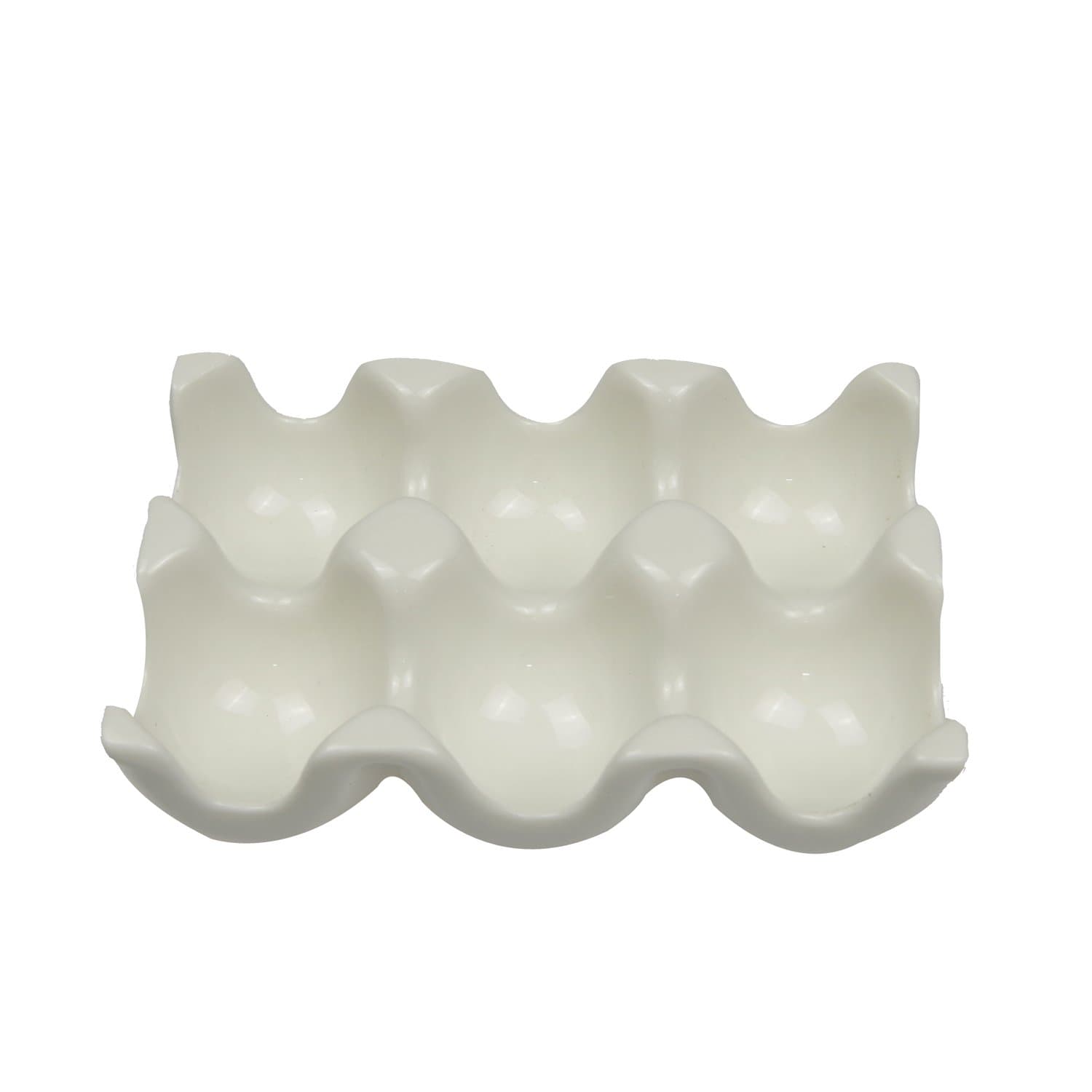 Ceramic 6-Cup Egg Holder Tray Crate for Refrigerator Storage, White