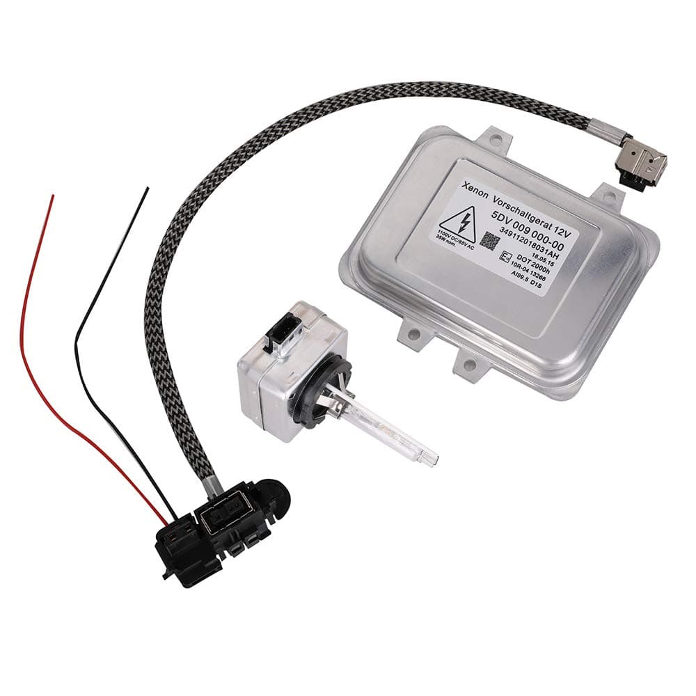 5DV 009 000-00 Xenon HID Ballast Headlight Control Unit W/Igniter and D1S Bulb Replacement for 2007-2014 Cadillac Escalade, 2006-2009 BMW E60, Town Country, Mercedes-Benz, Lincoln, Saab