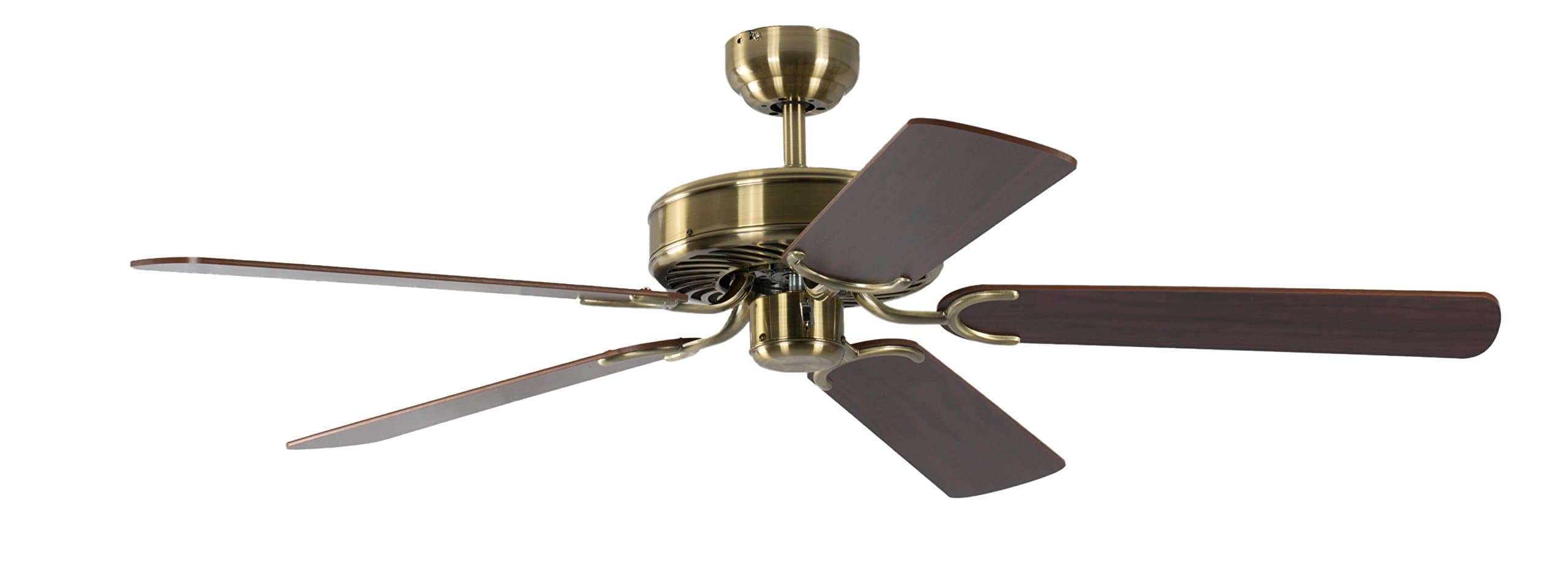 Potkuri 52 inch / 132 cm Ceiling Fan without Lights in Antique Brass with Pull Cord and Blades Walnut