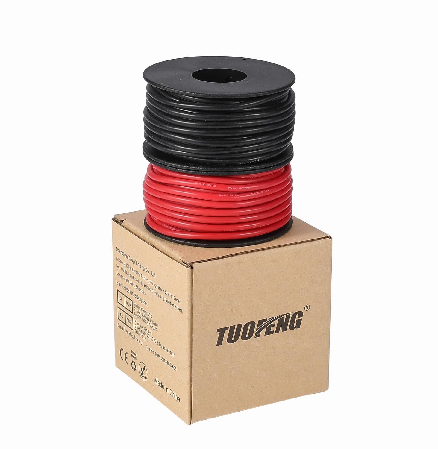 TUOFENG 16 awg Electronic Wire,66 Feet Silicone Wire Flexible Tinned Copper Wire High Temperature Resistance 2 Separated Wires 33 ft Black and 33 ft Red Stranded Wire