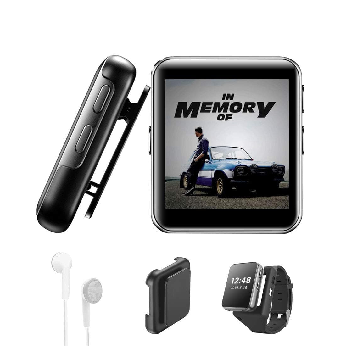 16GB Clip MP3 Player with Bluetooth, Sports Watch MP3 Player with Touch Screen, Mini MP3 Player with Headphones,Voice Recorder,E-Book,HiFi Lossless Sound Music Player for Running, 1.5 Inch，Black