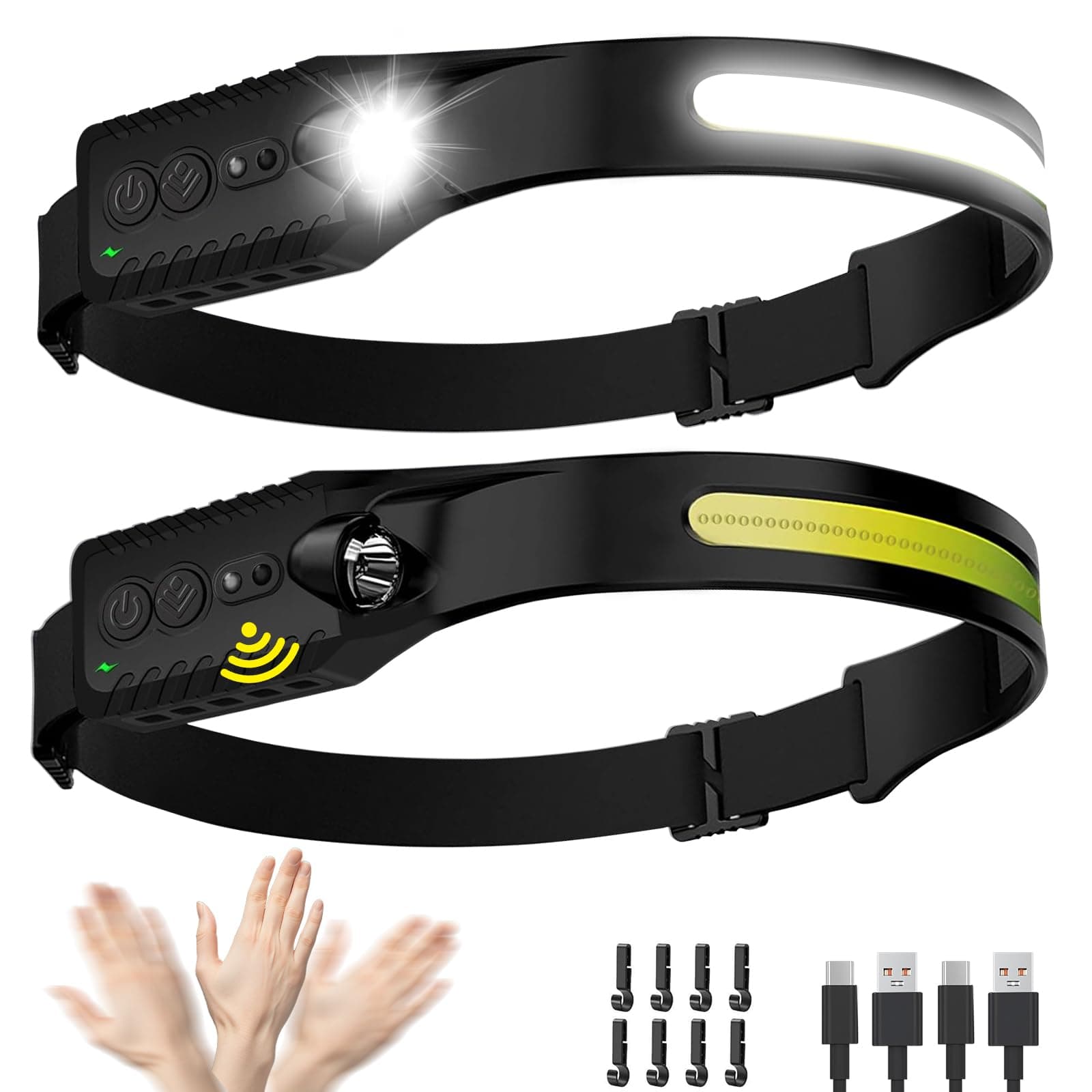 Headlamp Rechargeable (2-Pack), LED Head Lamp Flashlight, 230° Wide Beam Headband Light, 400 Lumen Super Bright, Waterproof Headlight, 5 Modes for Running, Fishing, Hiking, Camping