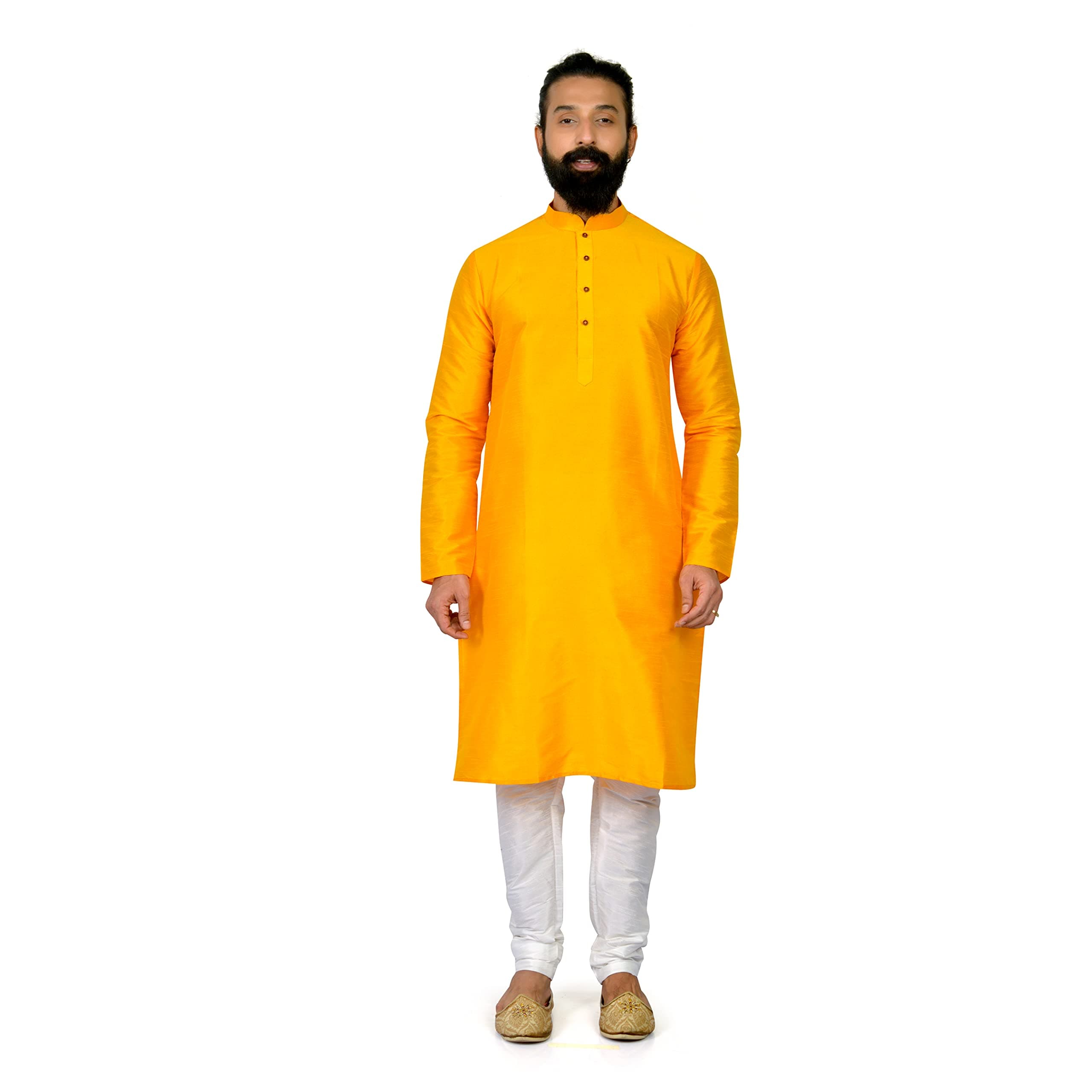 KARNAM Full Sleeves Raw Art Silk Kurta for Men - Comfortable Art Raw Silk Fabric Made with Mandarin Collar and 2 Side Pockets | Suitable for All Festive Occasions