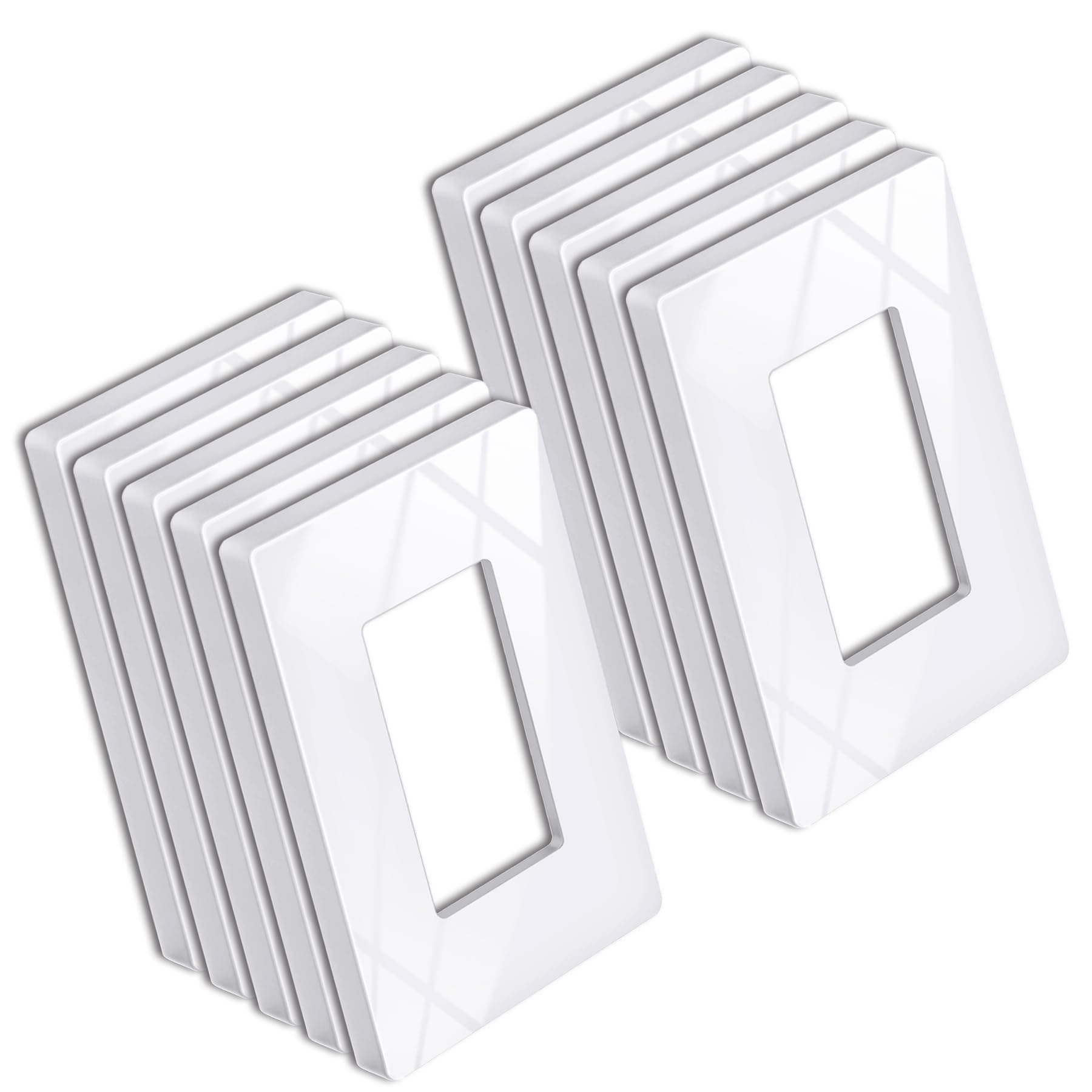 BESTTEN 10 Pack Screwless Decorator Wall Plate, Decorative Outlet Cover, USWP6 Gloss Snow White, Decorative Faceplate for Receptacle & Switch, UL Listed, 1 Gang, H4.69� x W2.91�