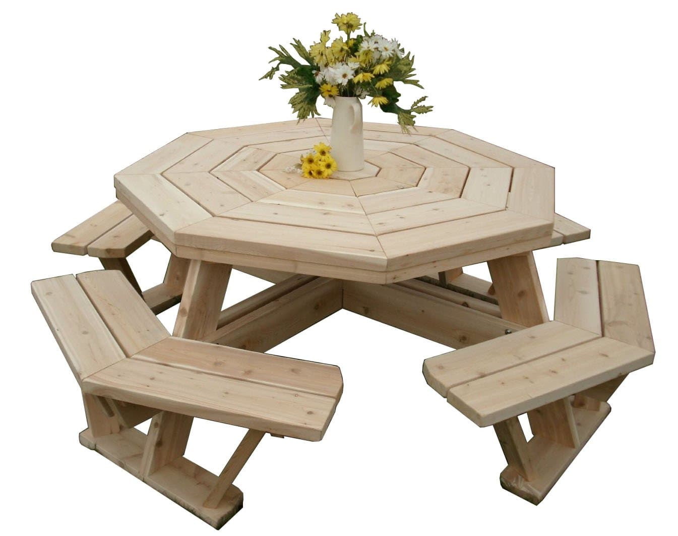 White Cedar Octagon/Walk- in Picnic Table- Large Size- Amish Made in the USA