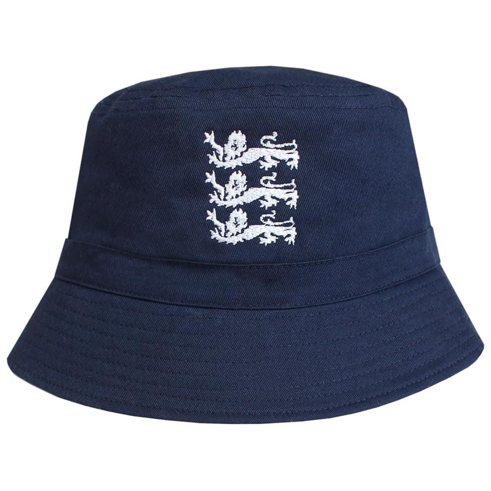 TeddyT's Men's 3 Lions England Embroidered Navy Cotton Bucket Hat