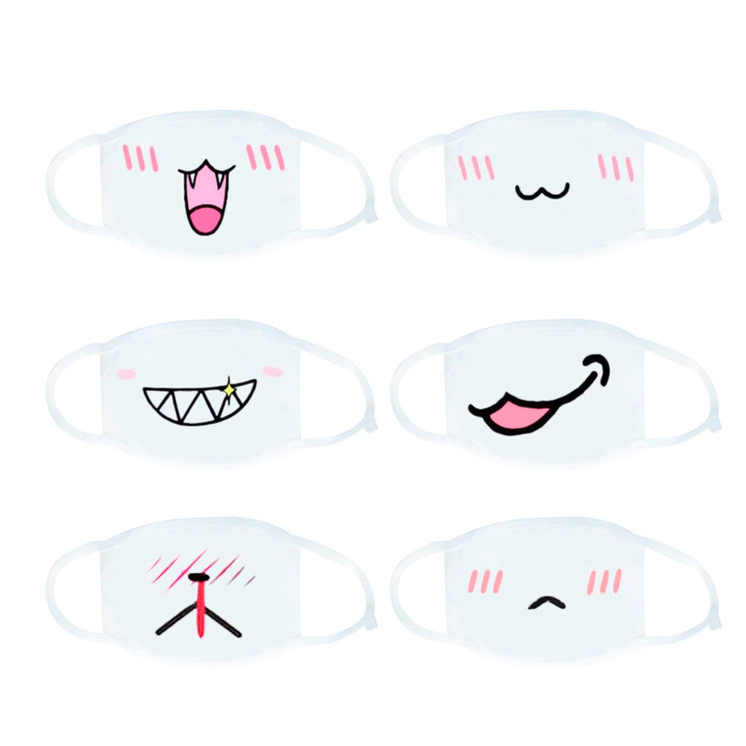 6 Pack Mouth Mask, Unisex Cotton Super Cute Fashion Face Mask Anti-Dust Mask White for Boys and Girls