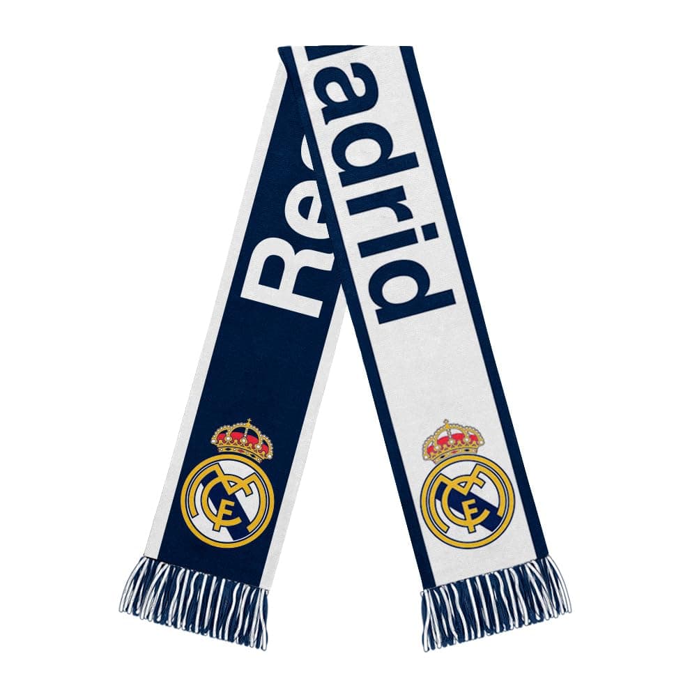 Officially Licensed Real Madrid CF Reversible Soccer Scarf, Blue Premium Acrylic Unisex Soccer Gear