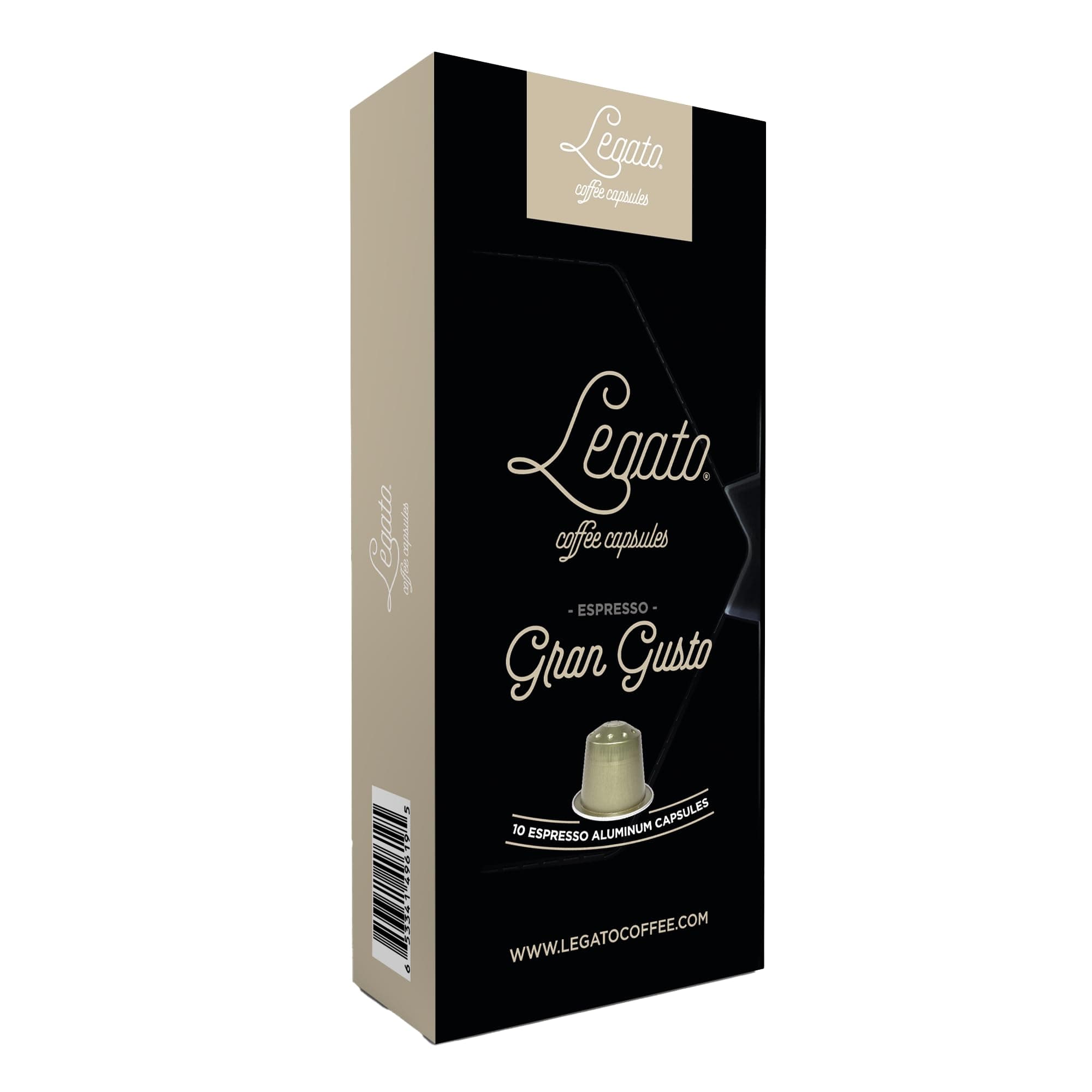 Legato Espresso Capsules - 10/100 count - Single-Serve Coffee Pods - Compatible with Nespresso OriginalLine Machine - Cafe-style Coffee at Home (10, Gran Gusto Strength 7)