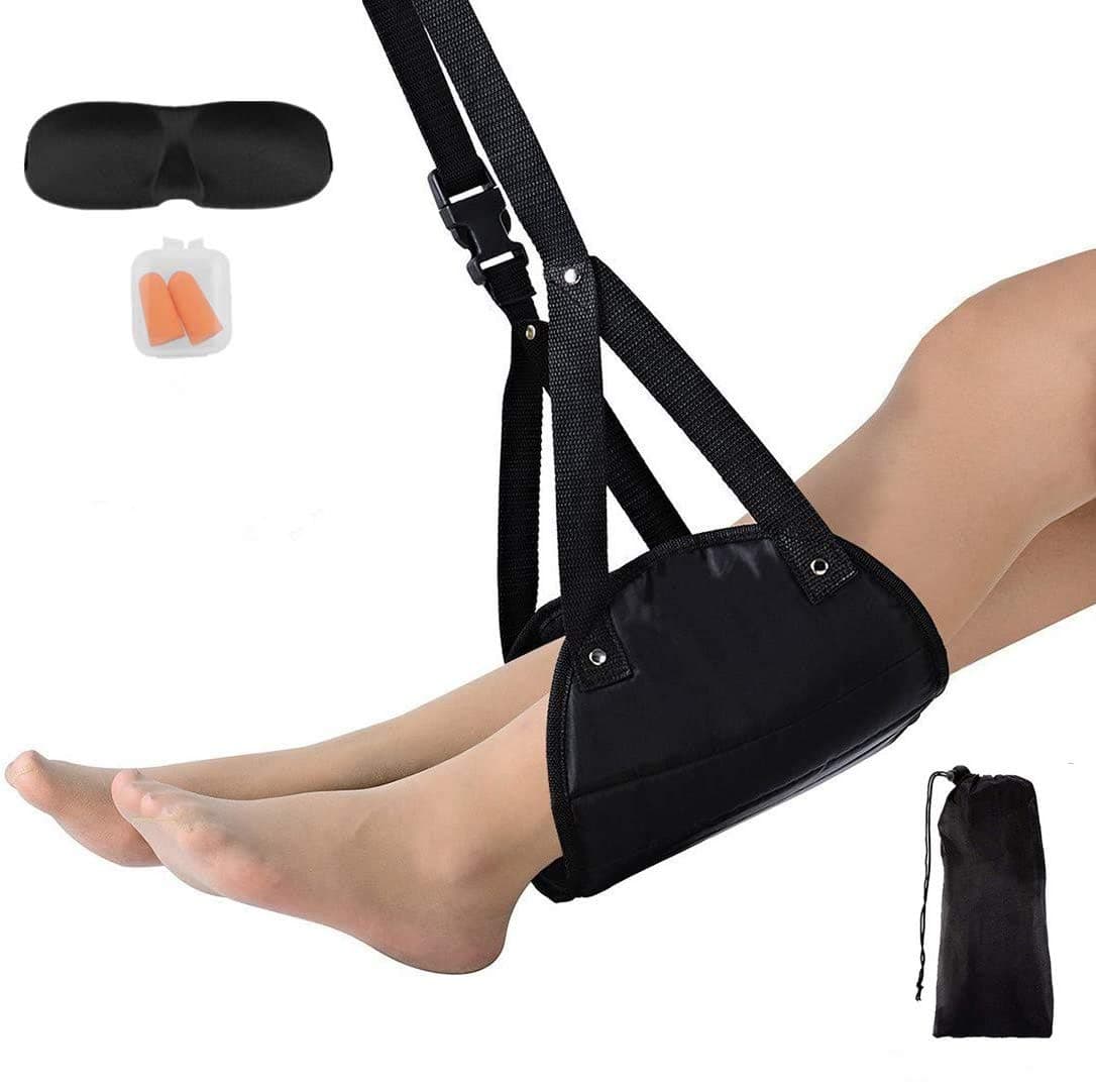 Travel Airplane Footrest, Kimiandy Airplane / Desk Foot Rest to Prevent Swelling and Soreness, for Carry-On Office/Airplane/Train/Bus & Home Foot Rest Travel Accessories Footrest Hammock (Black)