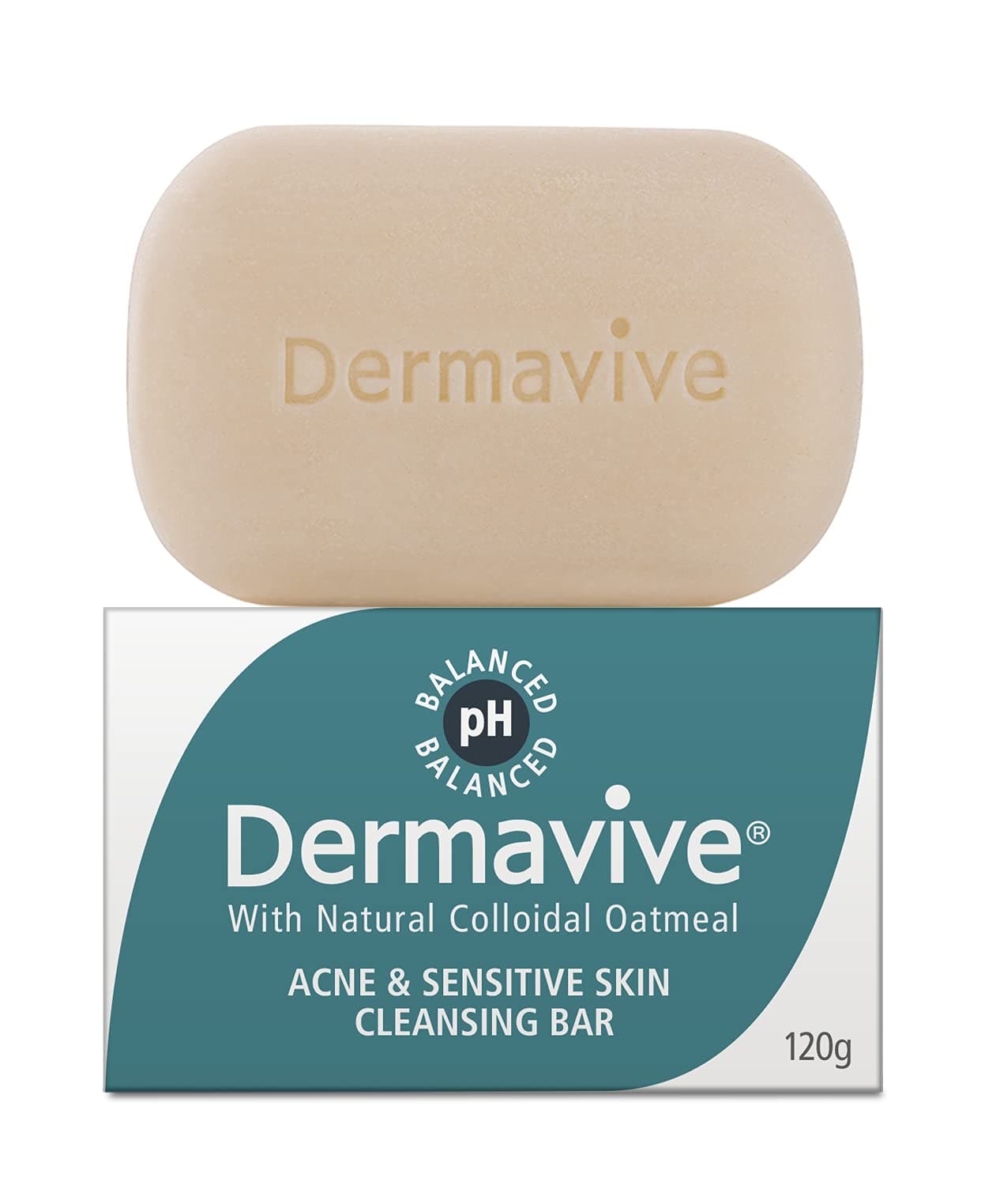 Dermavive Acne & Sensitive Skin Cleansing Bar - Acne-Prone Skin and Blemishes Cleanser Soap Bar with Natural Colloidal Oatmeal, 120g