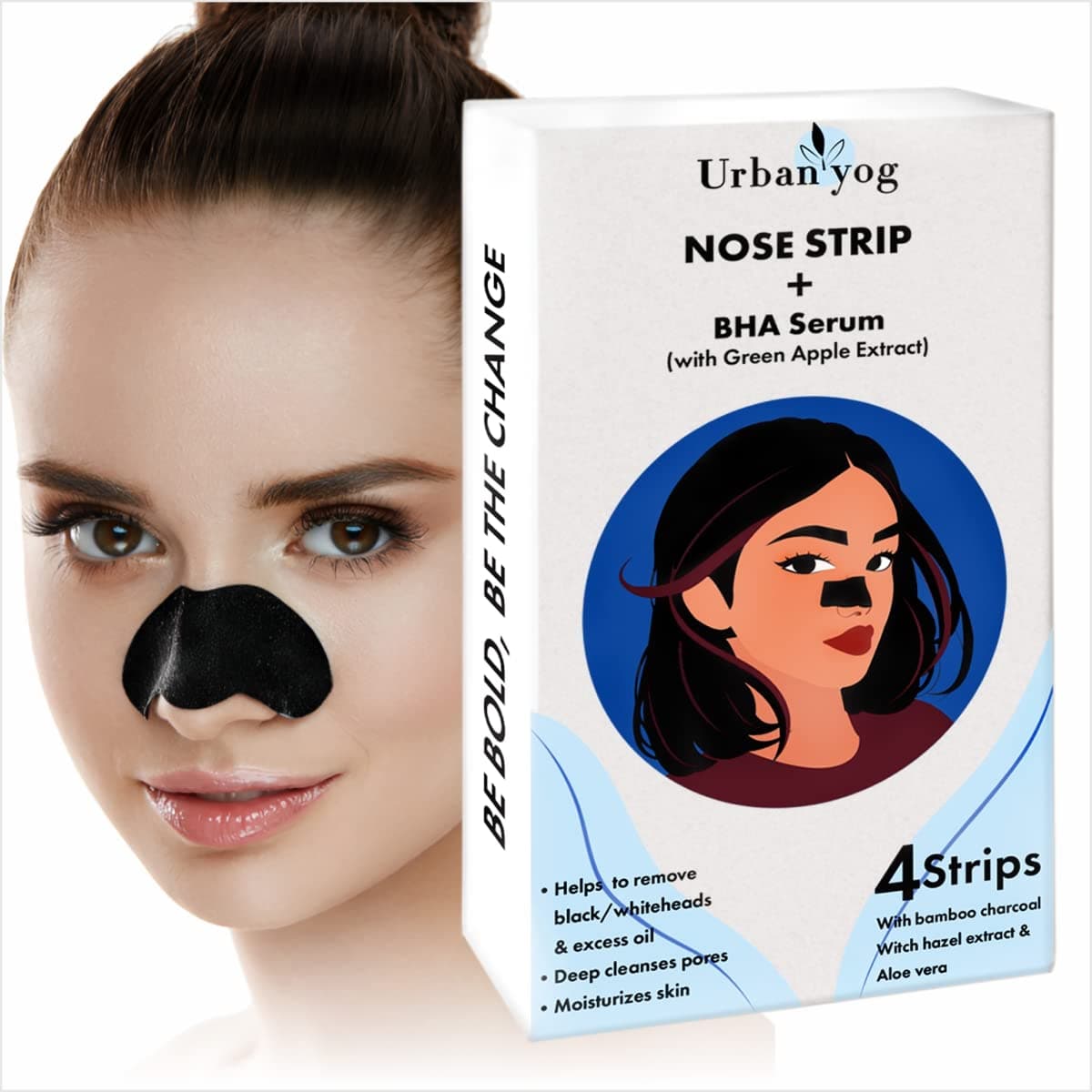 Nose Strips (4 Strips) Black/Whitehead Remover + BHA Serum to Treat Pores