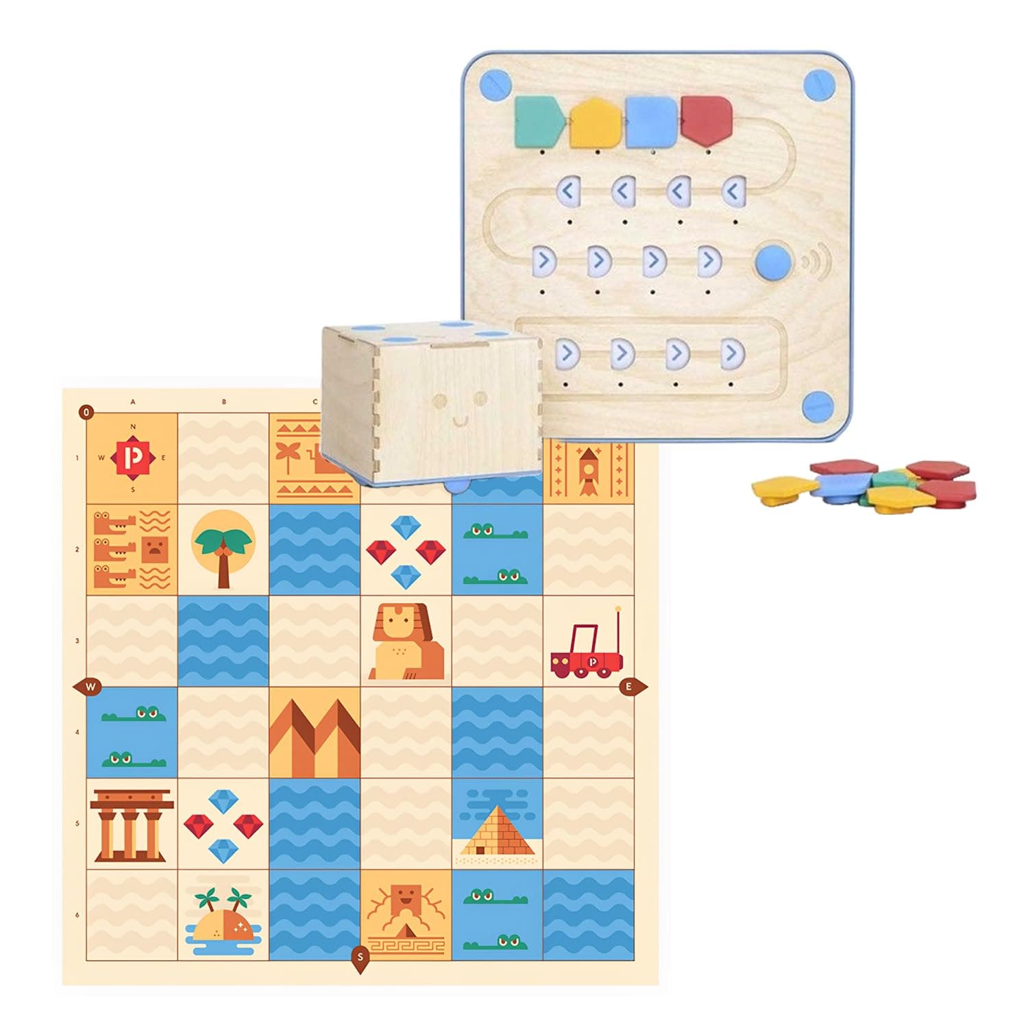 Primo Cubetto Coding Robot with Ancient Egypt Adventure Fabric Play Mat Bundle | Educational STEM Screen-Free Coding Robotics for Early Years Coding Robot and Floor Playmat