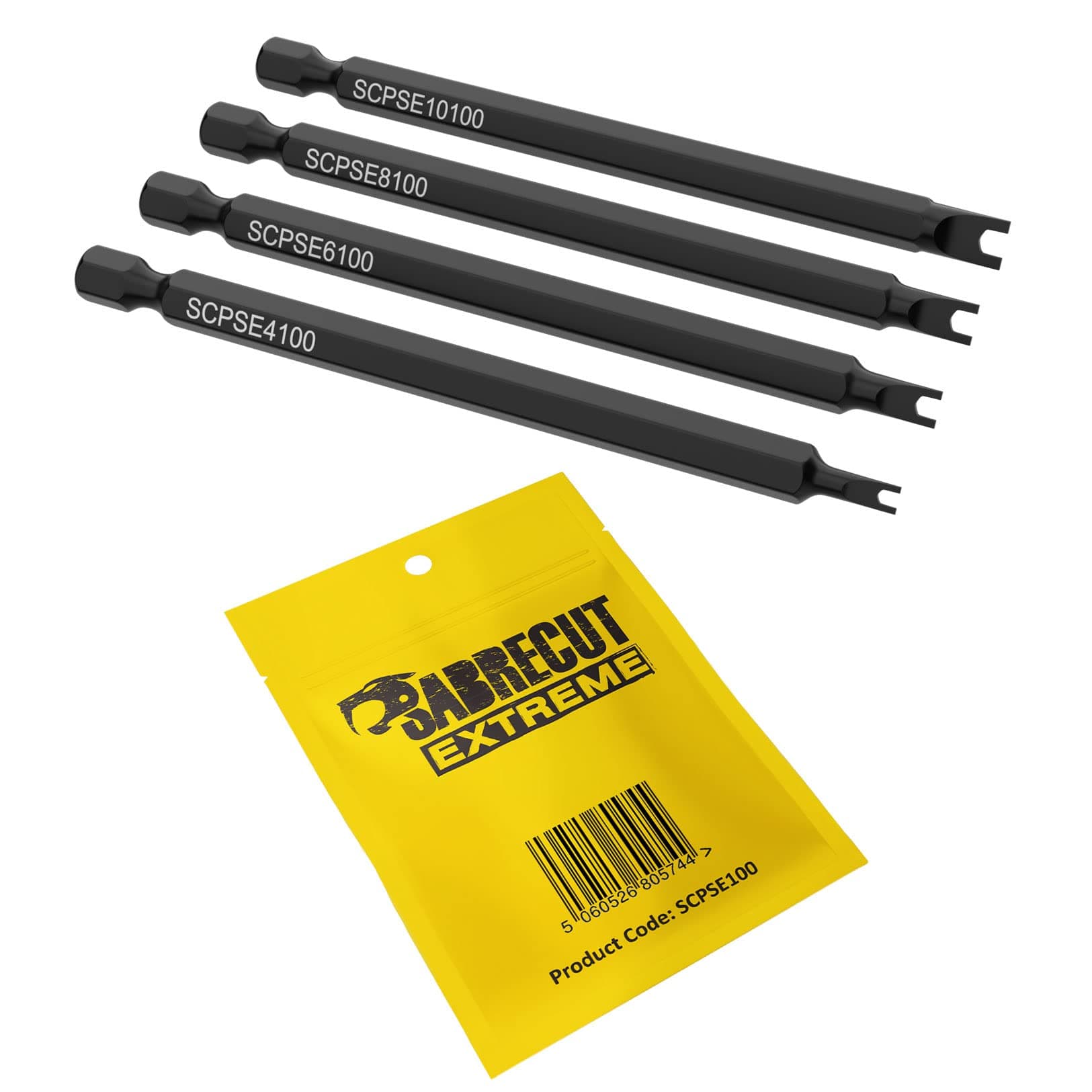 SabreCut 4 x SCPSE100 Spanner Snake Eye Pigs Nose Security Screwdriver Bits Sizes: 4 6 8 10 x 100mm (Length)
