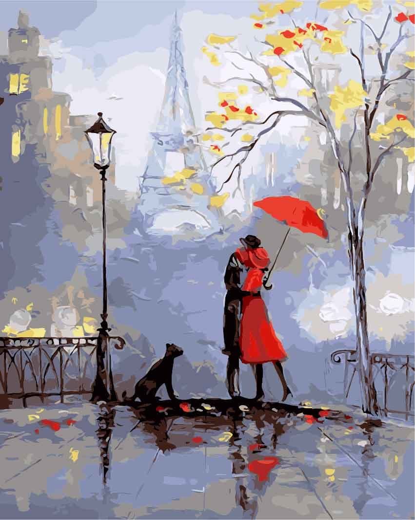 DIY PBN-Paint by Numbers Love in Paris 16-by-20 inches Frameless.