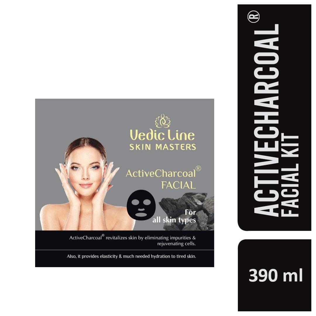 Vedicline Skin Master Active Charcoal Facial Kit, Reduce Blackheads, Pimples & Acne with Tea Tree and Charcoal for Clear & Glowing Skin, 390ml