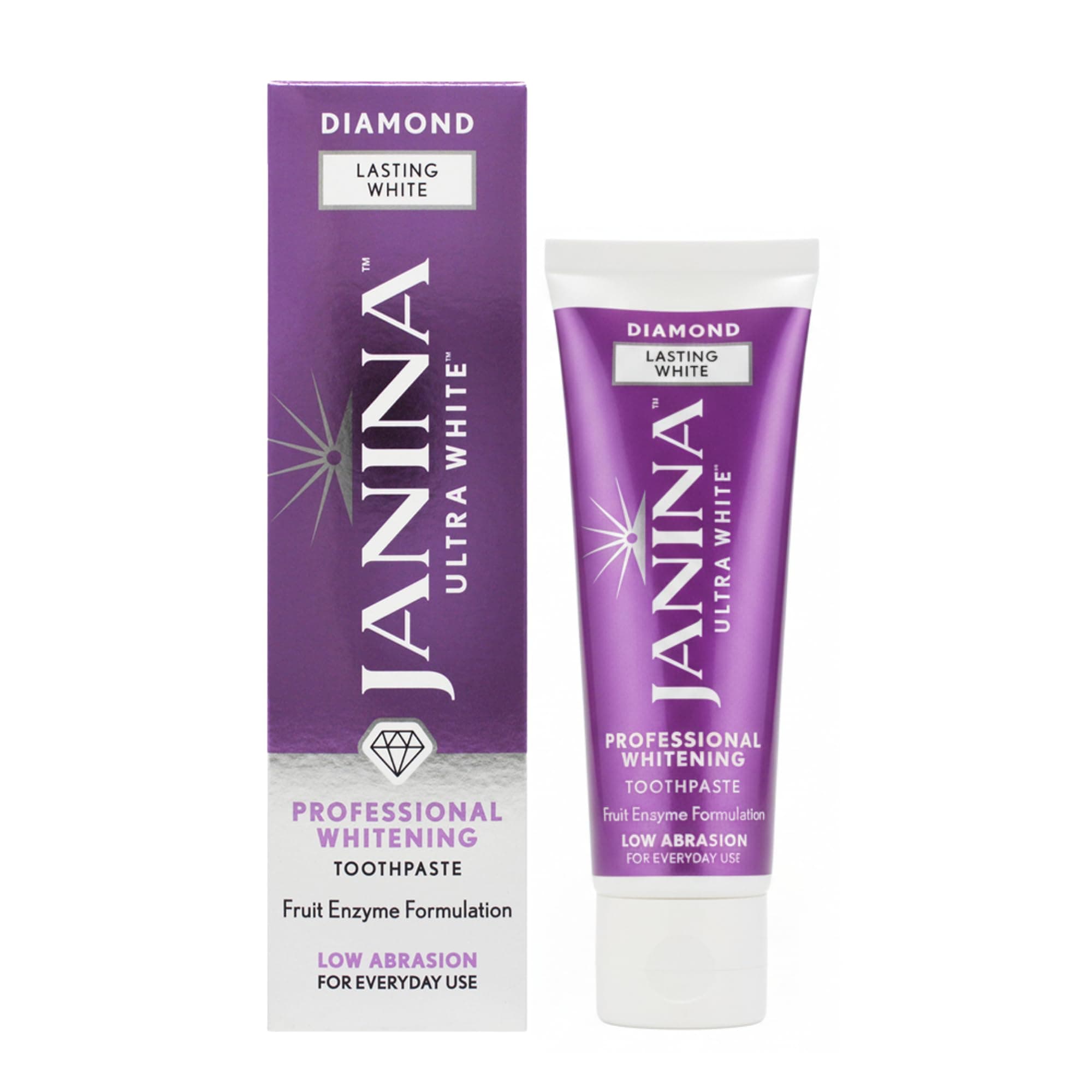 Janina Ultra White 75ml Diamond Lasting White Toothpaste | Natural Fruit Enzyme Whitening | Stain Removal & Plaque Control | High Gloss Shine | Vegan & Cruelty Free