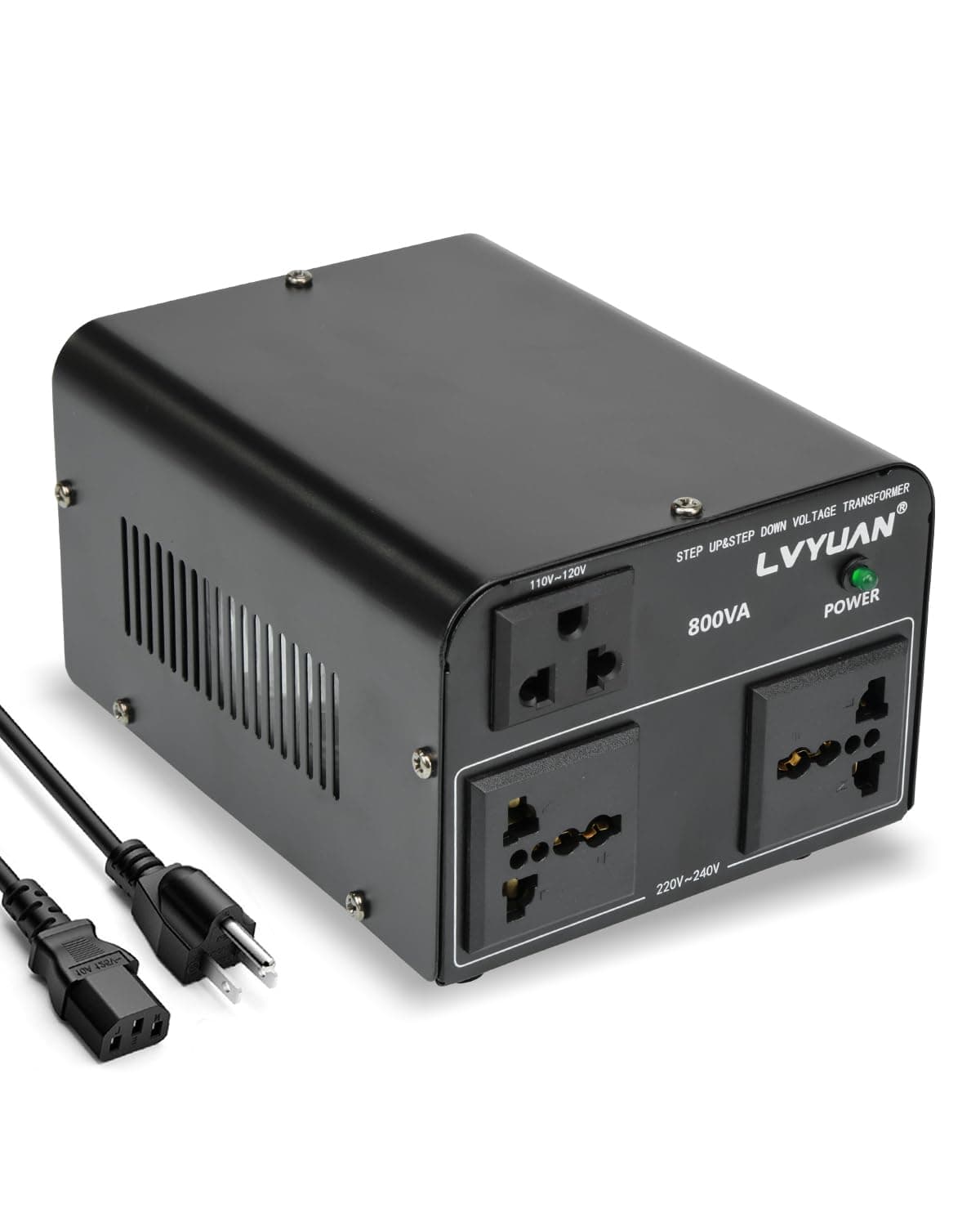 LVYUAN Voltage Converter Transformer 800 Watt Step Up/Down Convert from 110V-120V to 220V-240Vt and from 220V-240V to 110V-120V with 2 US outlets, 2 Universal outlets, Resettable Circuit Breaker