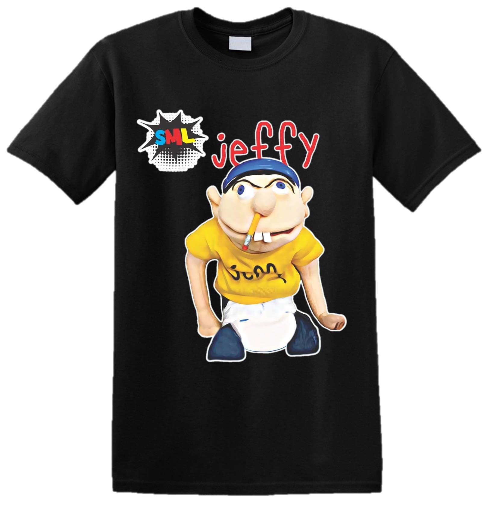Jeffy The Puppet Mens T-Shirt Funny Kids Youtuber Girls Boys Top SML Xmas (Black, 7/8 Years Age)