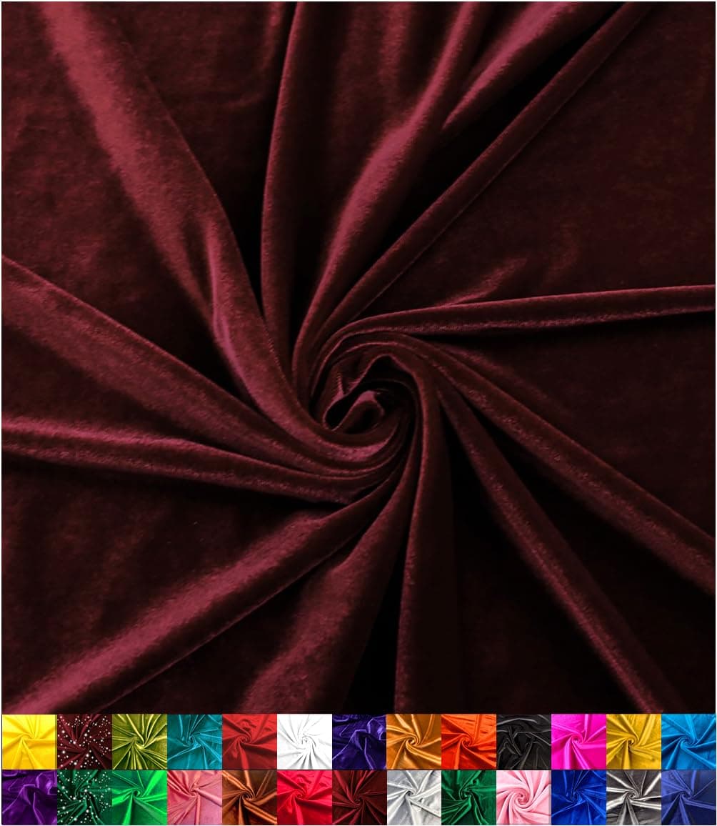 Stretch Velvet Fabric | 90% Polyester 10% Spandex | 60" Wide | Sewing, Apparel, Costume, Crafting (Burgundy, 2 Yards)