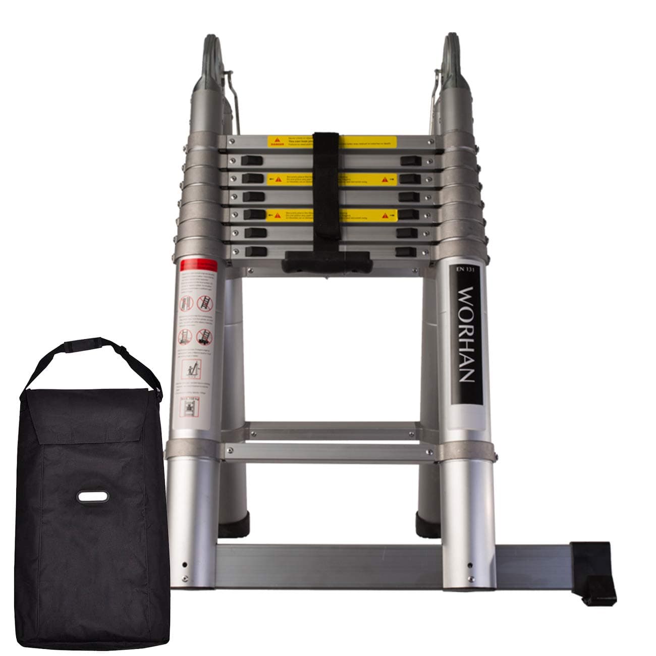 WORHAN® Double Telescopic Ladder 5.0m WITH ALUMINUM RINGS Foldable Extendable Multipurpose Aluminium A Frame Robust AK5+bag