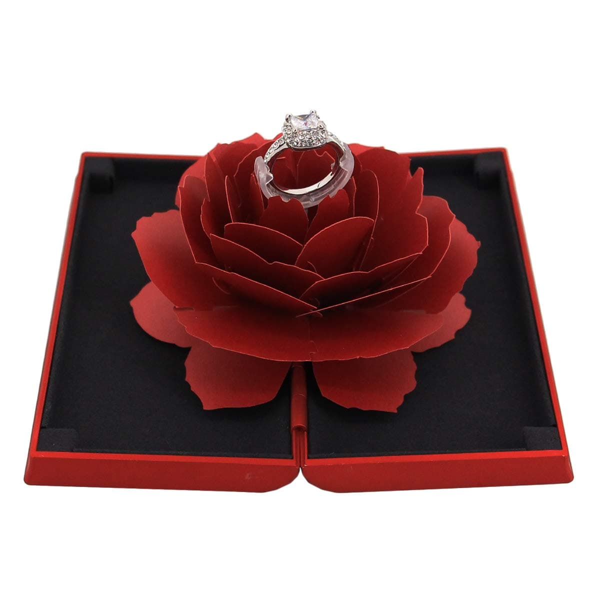 Rosee Box Rose Engagement Ring Box Jewelry Case Gift Box for Wedding Proposal(Red)