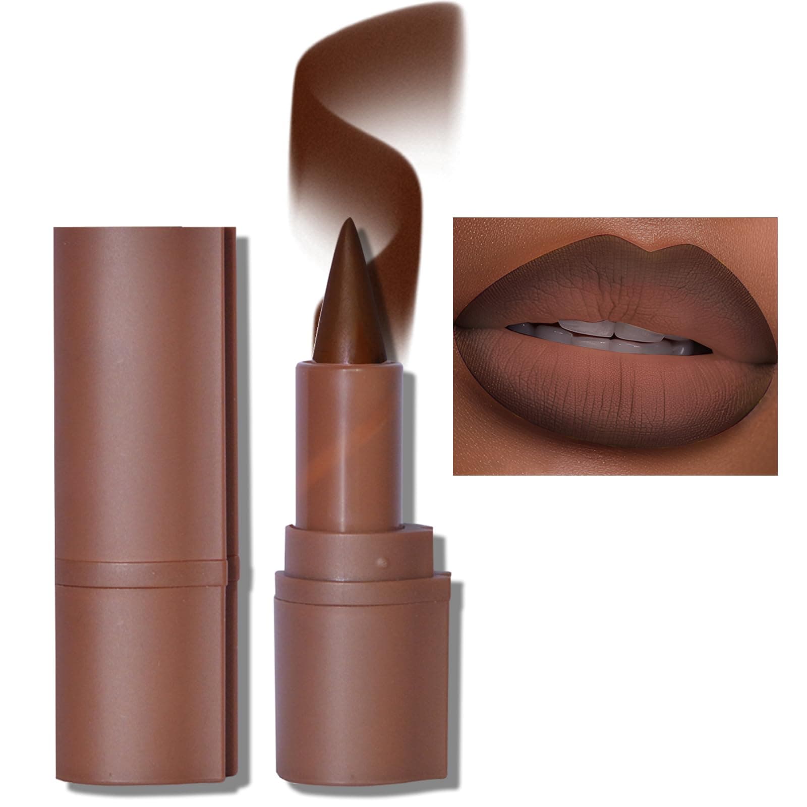 2-in-1 Lip Liner and Lipstick Lip Combo Set, Matte Nude Dark Brown Red Lip Liner Creamy Lip Pencil Crayon, High Pigmented Long lasting Lipstick Makeup, 06# Coffee Bean