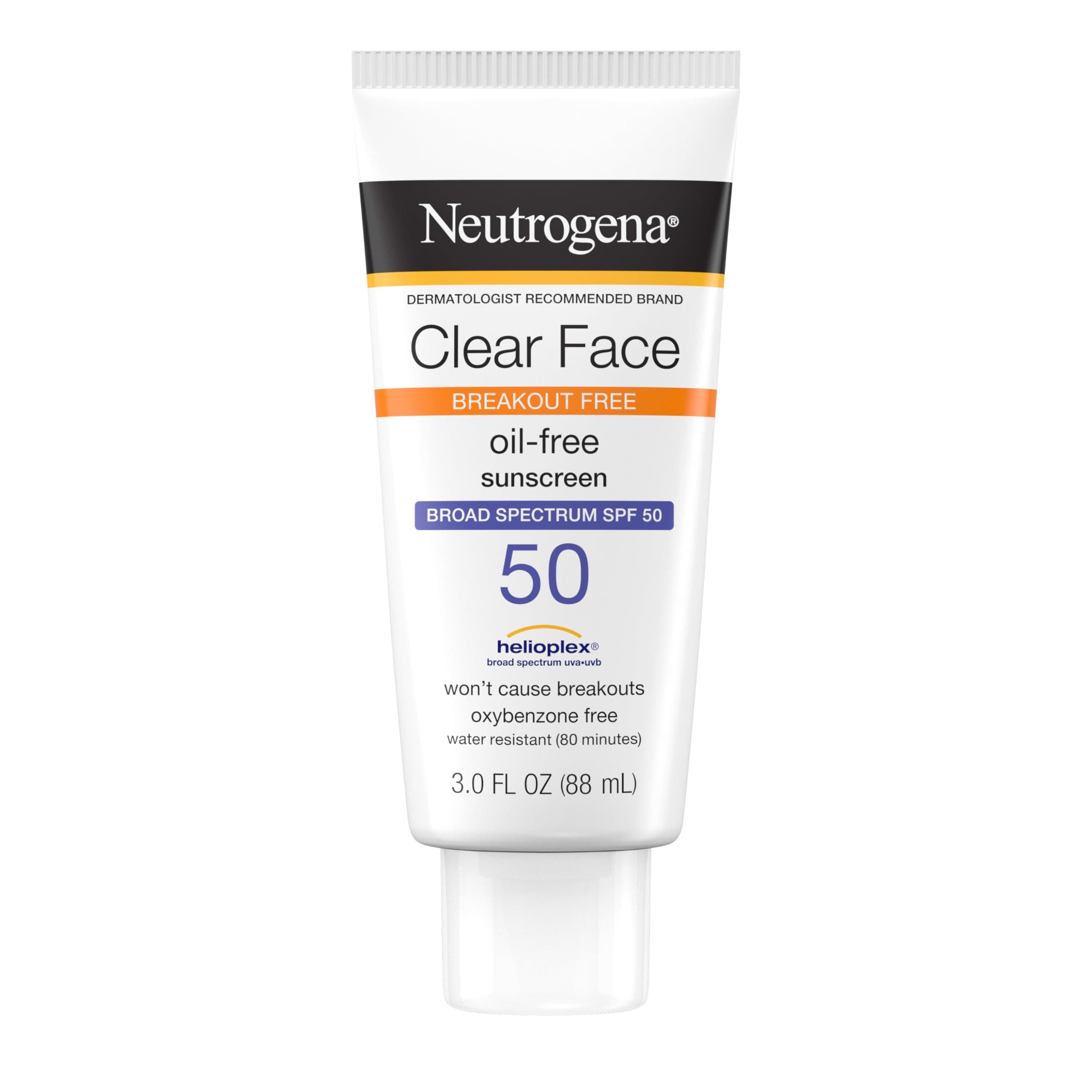 Clear Face Sunscreen Lotion for Acne-Prone Skin, Broad Spectrum SPF 50, Sunscreen for Face & Oily Skin, Oil-,Fragrance- & Oxybenzone-Free, Water Resistant, Matte, Unscented, 3 Fl Oz