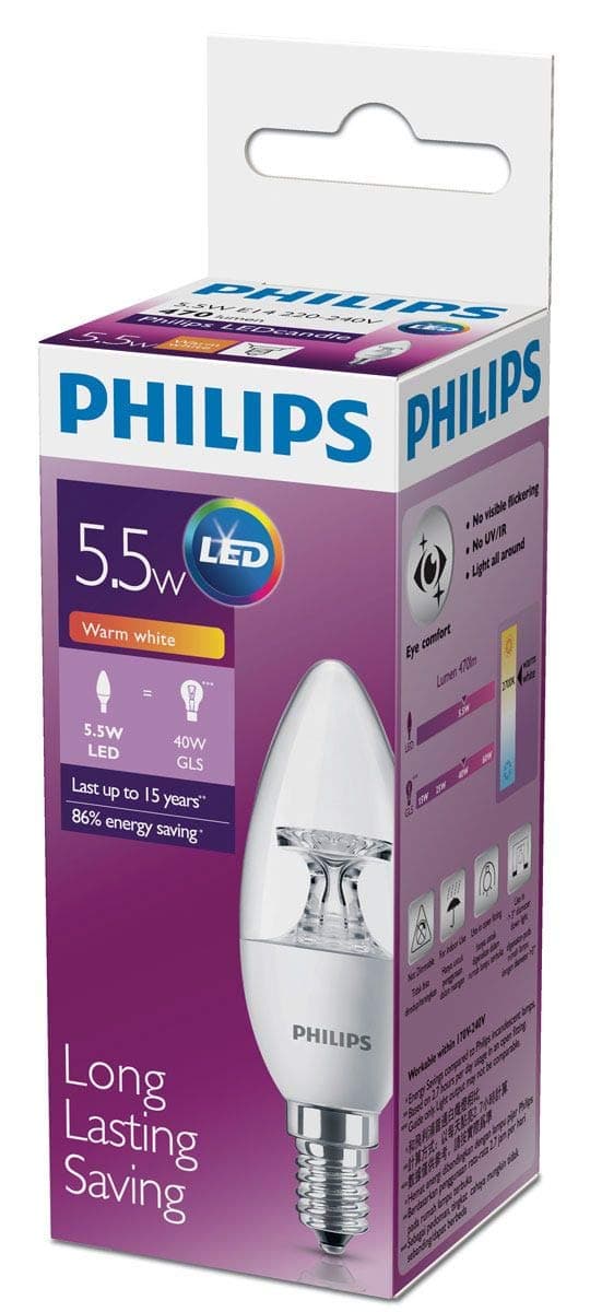Philips E14 LED Candle Light, 5.5W, 470lm, Amber
