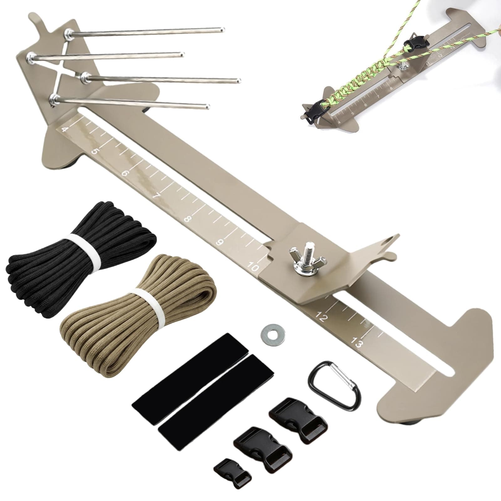 Paracord Jig Tools Bracelet Making Kit Accessories Adjustable Paracord Jig Kit with 2 Cords and 3 Buckles Bracelet Adjustable Length 4" to 13" (Kahki)