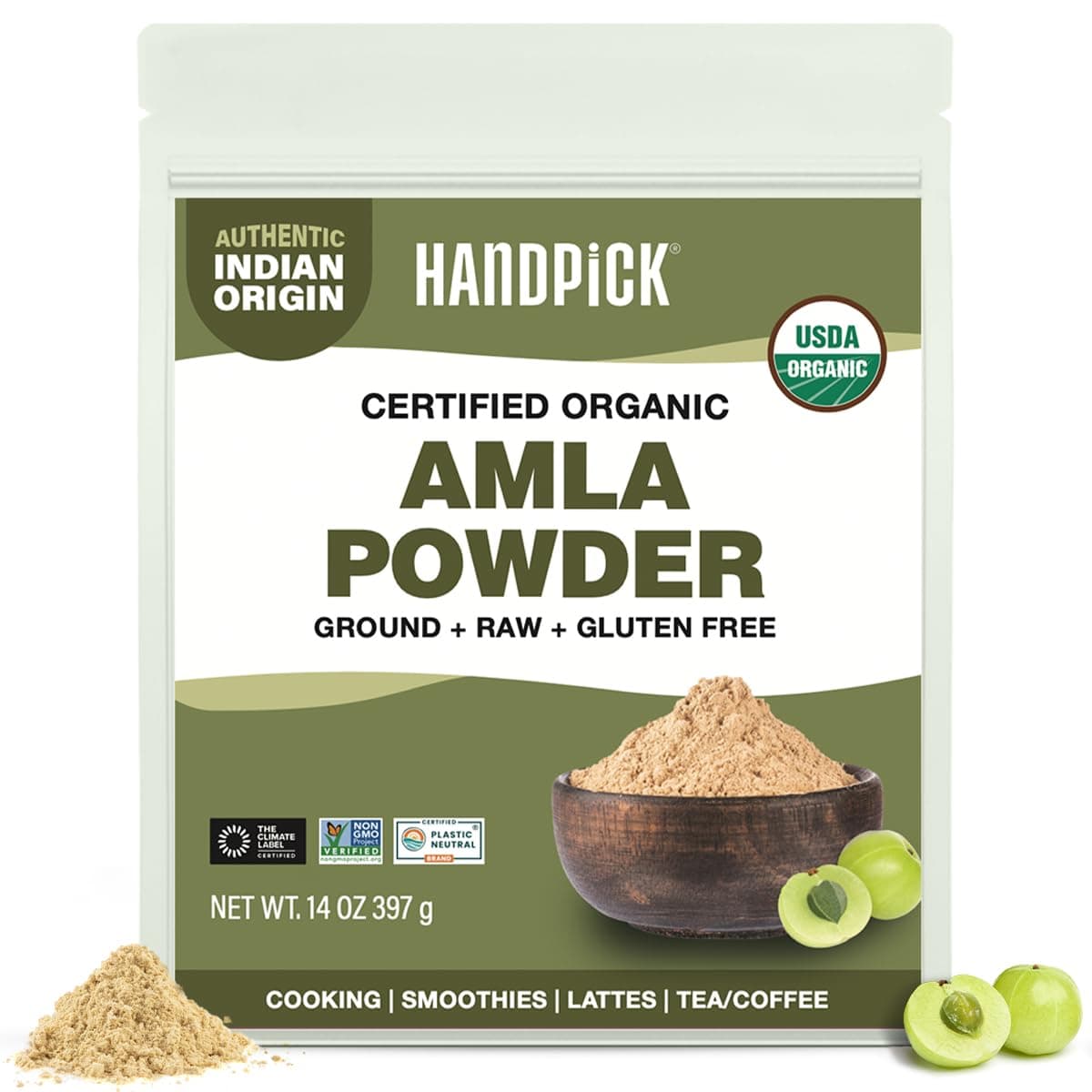 Organic Amla Powder (14oz) Amalaki, USDA Organic, Non-GMO | 100% Raw and Natural - Lab Tested for Purity | Indian Gooseberry Powder | Resealable Zip Lock Pouch