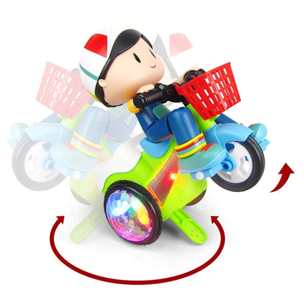 360 Degree Rotating Musical Stunt Tricycle Toy With Flashing Lights & Bump - Multicolor
