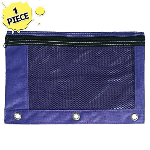 1 Purple Zippered Pencil Case by School Smarts - 3 Ring Purple Pencil Pouch with Mesh and plastic window. For Use in and Out of the Classroom.