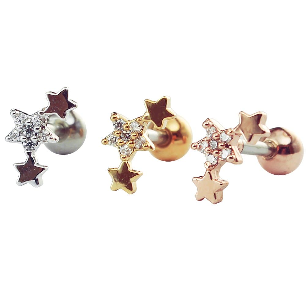 HiUnni 16g Dainty Star Cartilage Earring, Helix Conch Ear Stud, Surgical Steel, 1pc (Rose Gold, 3/8" (10mm))