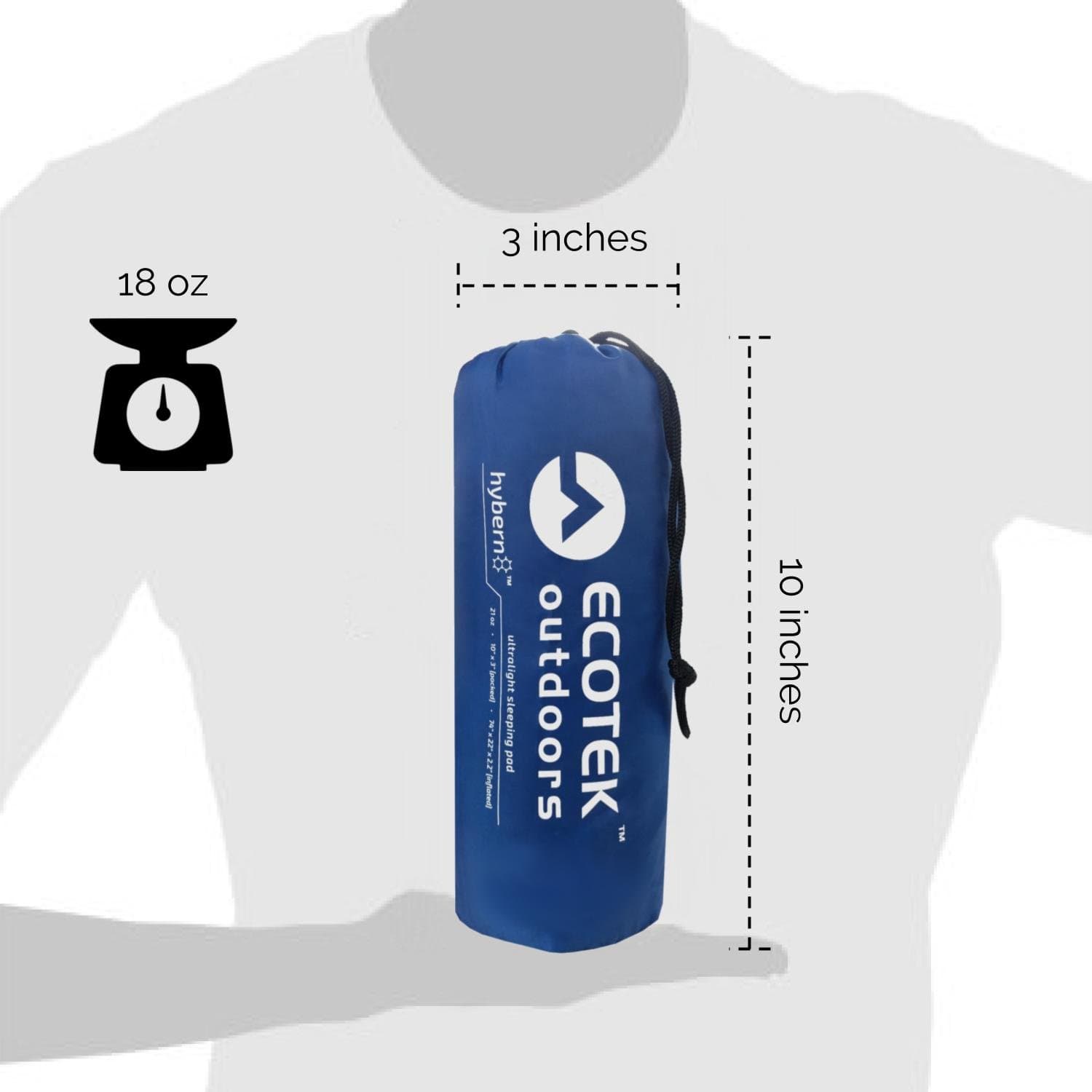 Ecotek Outdoors Hybern8 Ultralight Inflatable Sleeping Pad for Hiking Backpacking and Camping - Contoured FlexCell Design - Perfect for Sleeping Bags and Hammocks (Evergreen)