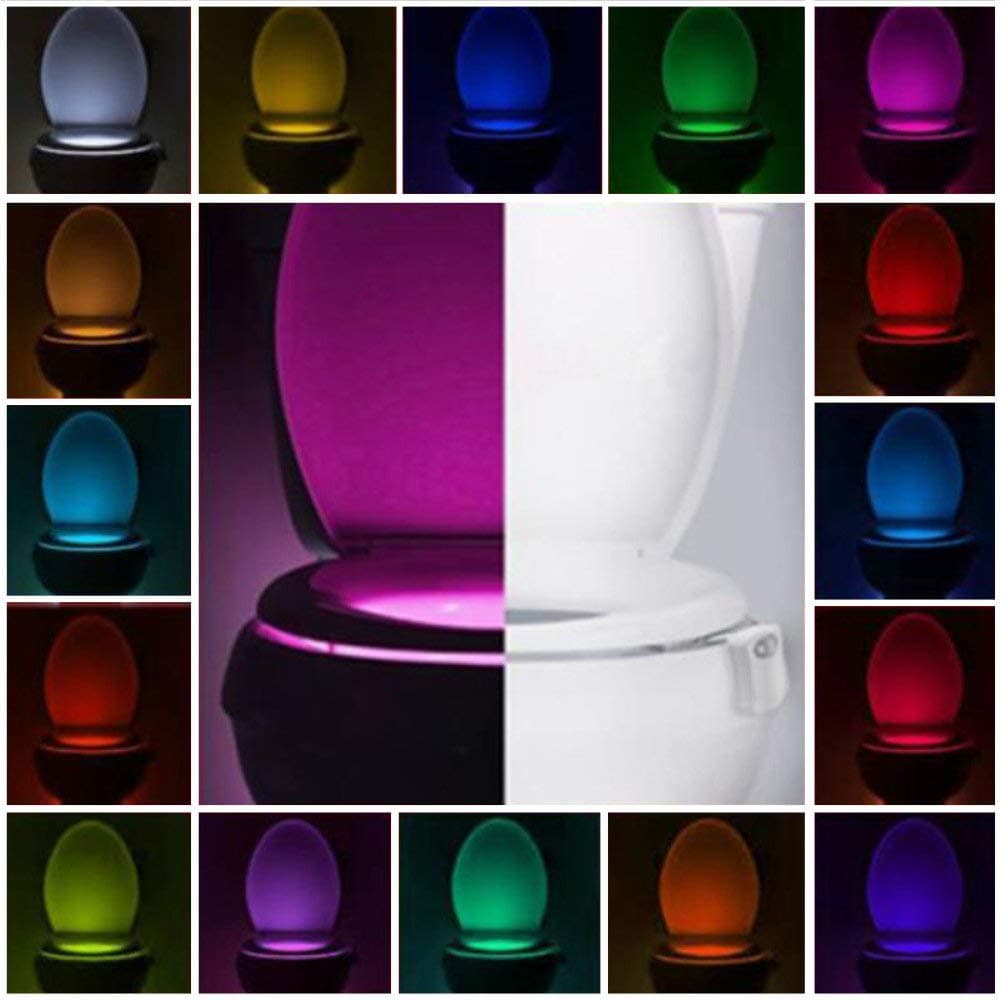 Toilet Night Light - Advanced 16 Color Motion Sensor LED Toilet Bowl Lighted Motion Activated Toilet Color Lights Motion Detection Smart Home Device for Bathroom Lights Internal Memory 5 Stage Dimmer