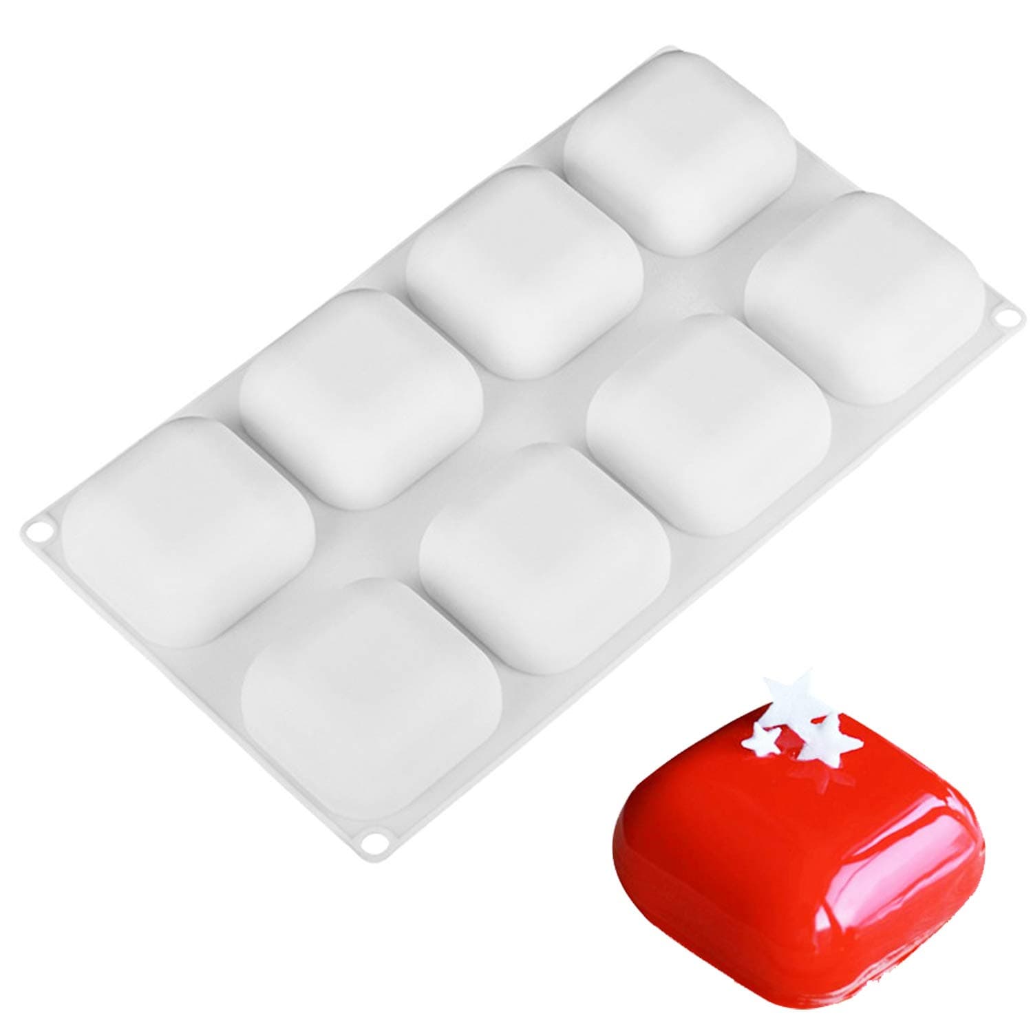 OCPO KITCHEN Square Silicone Mold for Baking Mousse Cake, 3D Silicone Mold for Baking Cheese Cakes Dessert Pastry Chocolate Pudding Ice Cream Handmade Soap Mold (8-Cavity)