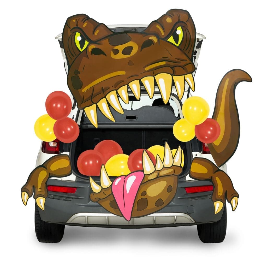 JOYIN Halloween Dinosaur Trunk Or Treat Car Decorations Kit for SUV Outdoor Indoor Decor Balloons T-rex, for Haunted House Door Archway Entryway with Tassels Paper Board Dot Glue