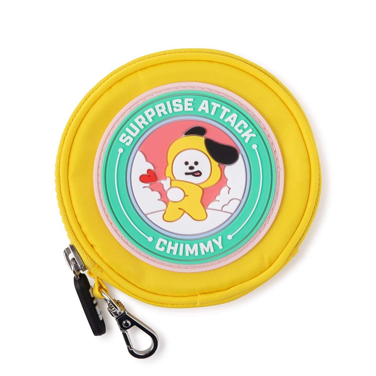 CHIMMY Character Wappen Small Round Coin Purse ID Card Wallet Pouch Bag with Clip, Yellow