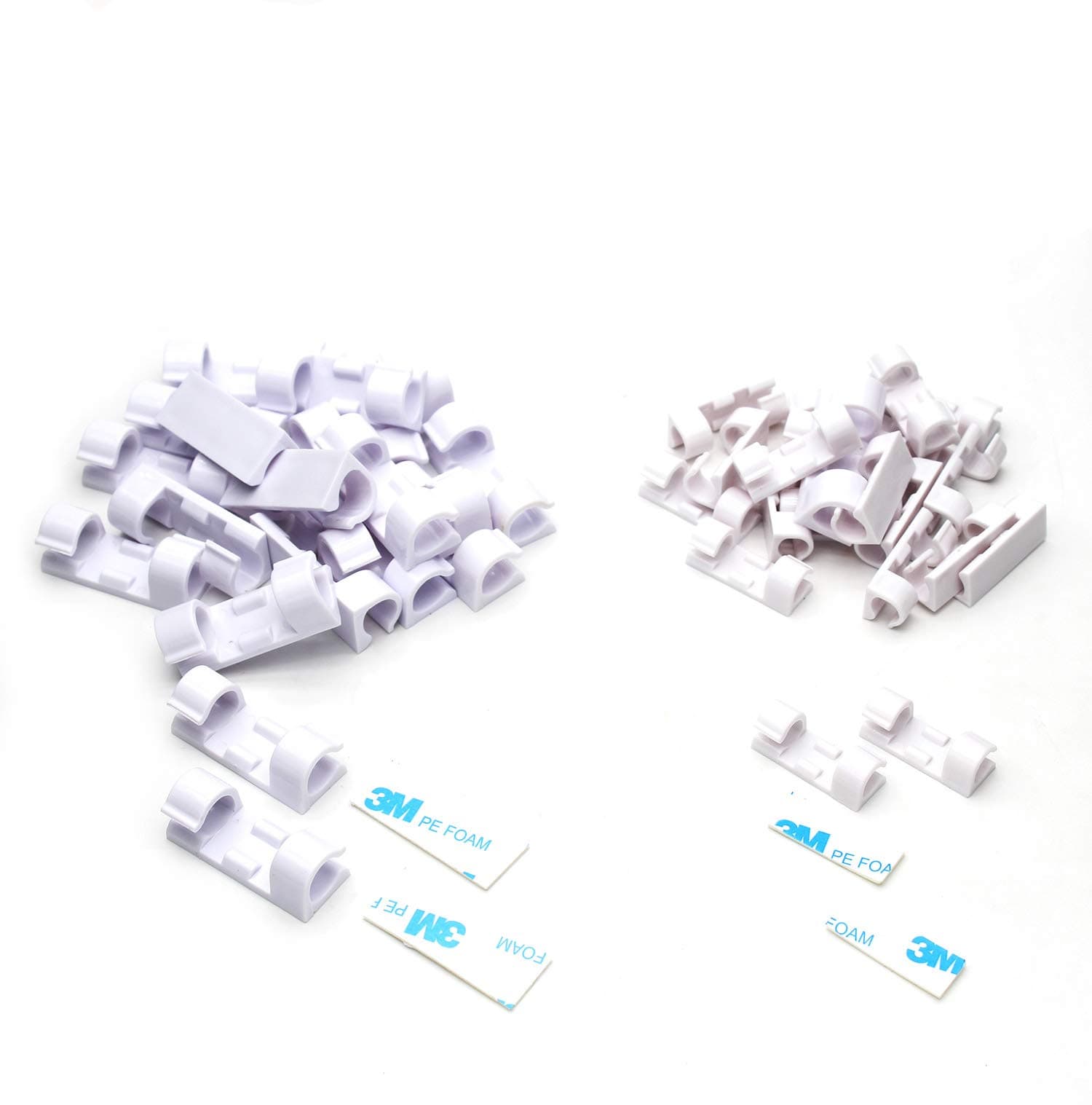 Tueascallk 40 PCS Self-Adhesive Cable Clips, Wire Clips, Car Cable Organizer, Cable Wire Management, Cable Wire Management, White, Large Size 20PCS, Small Size 20PCS
